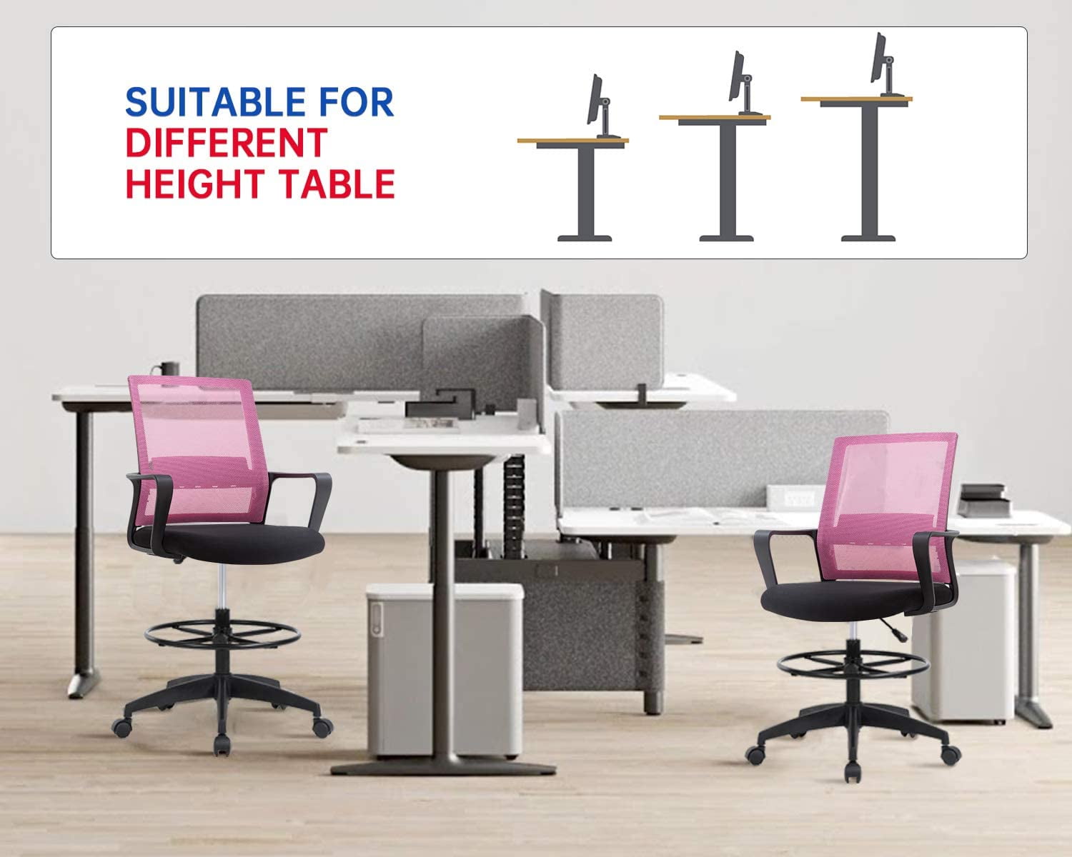 BestOffice Ergonomic Drafting Chair with Lumbar Support and Adjustable Arms (Pink, Mid Back) b32q5