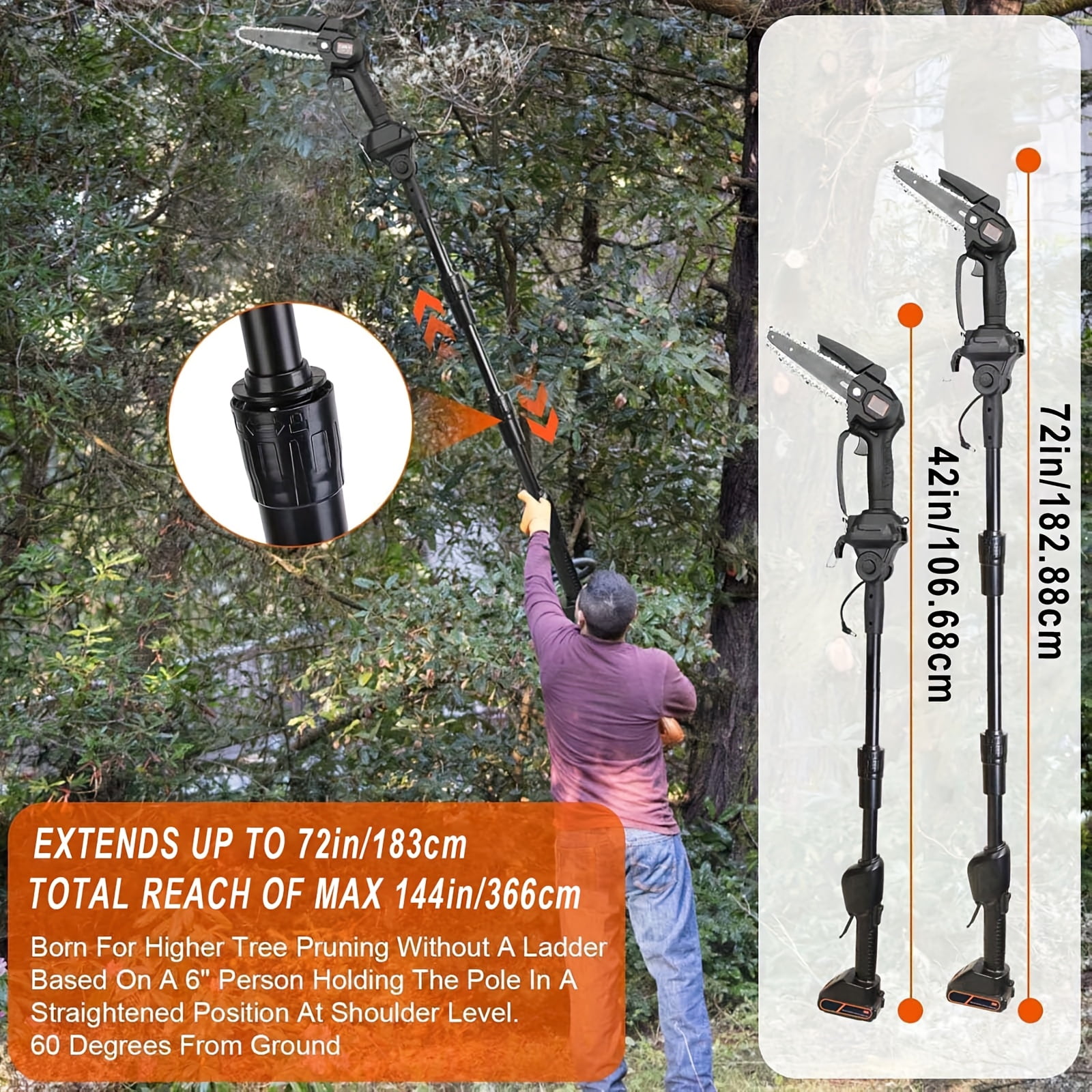 BAOKALER 2-in-1 Cordless Pole Saw and Mini Chainsaw, Telescopic Tree Trimmer for Yard Maintenance (Black, 3.5 ft to 6 ft) sn3sp