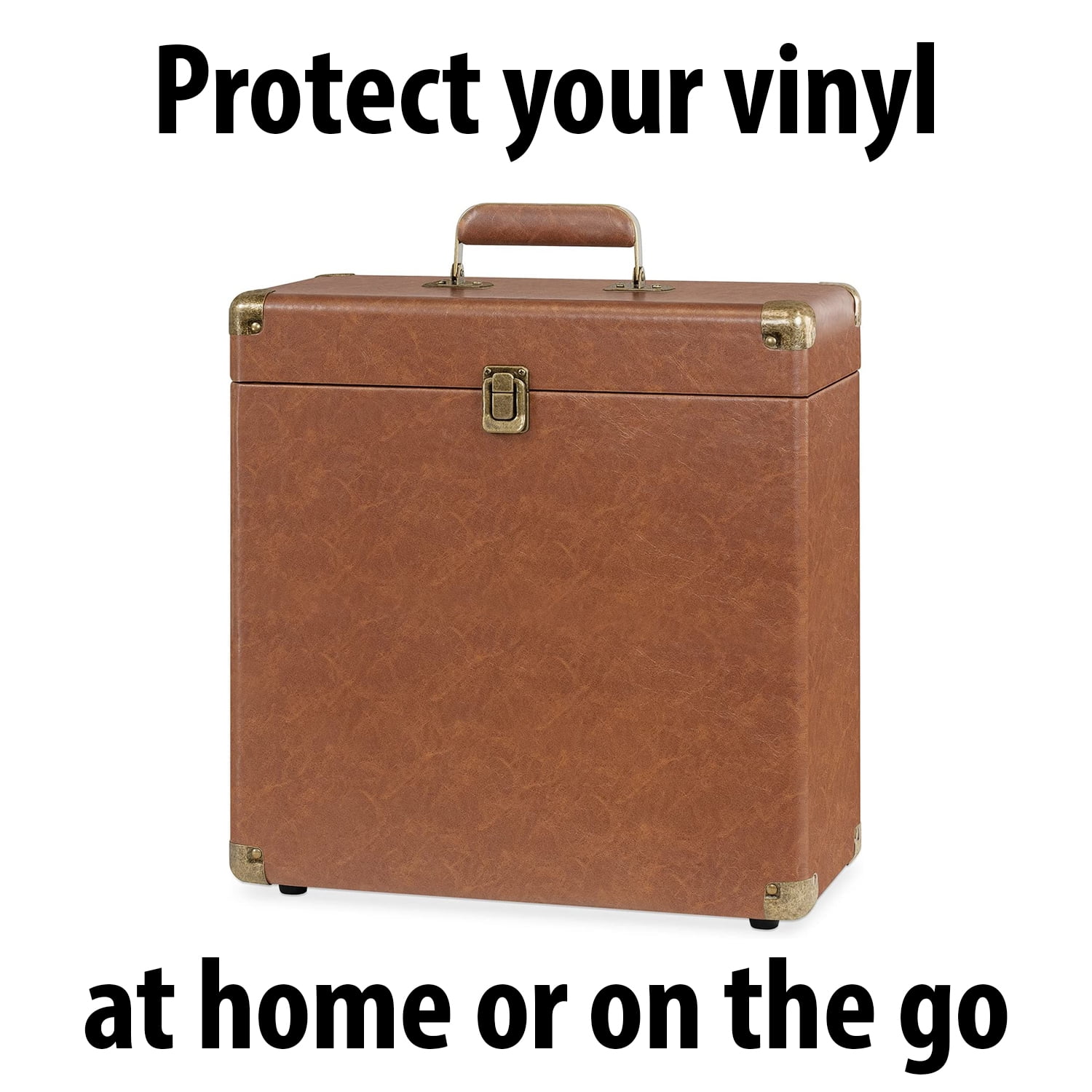 Victrola Vinyl Record Storage Case (Brown, 13 in x 6 in x 14 in) 6temf