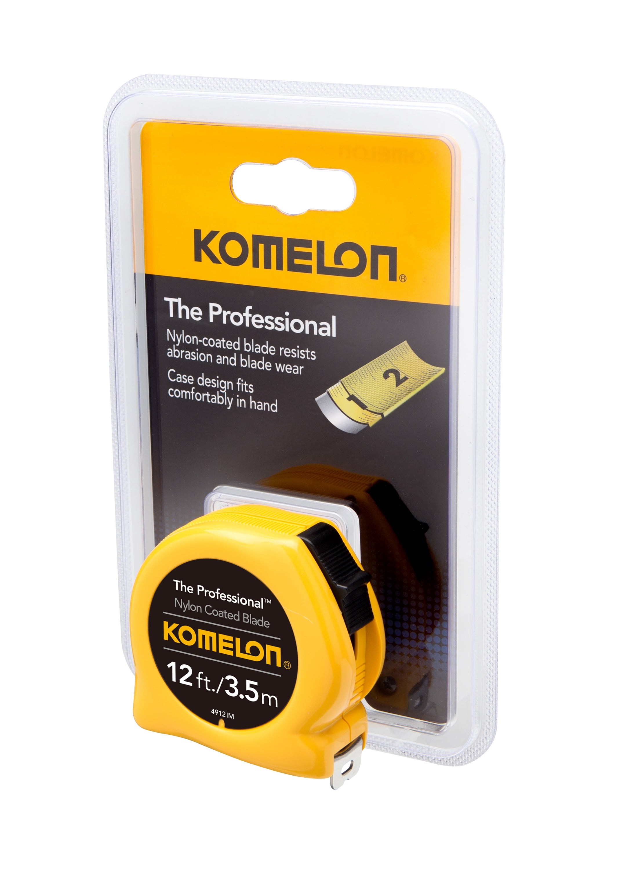 Komelon Professional Tape Measure with Nylon-Coated Blade (Yellow, 12 ft) 8vohp