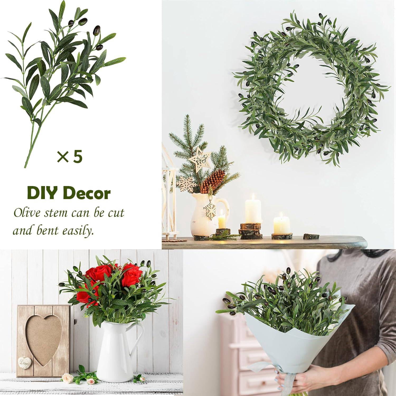 IRuiYinGo Artificial Olive Branches Silk Greenery Stems for Home Decor (Green, 5 Pack, 19 in) 71a7y
