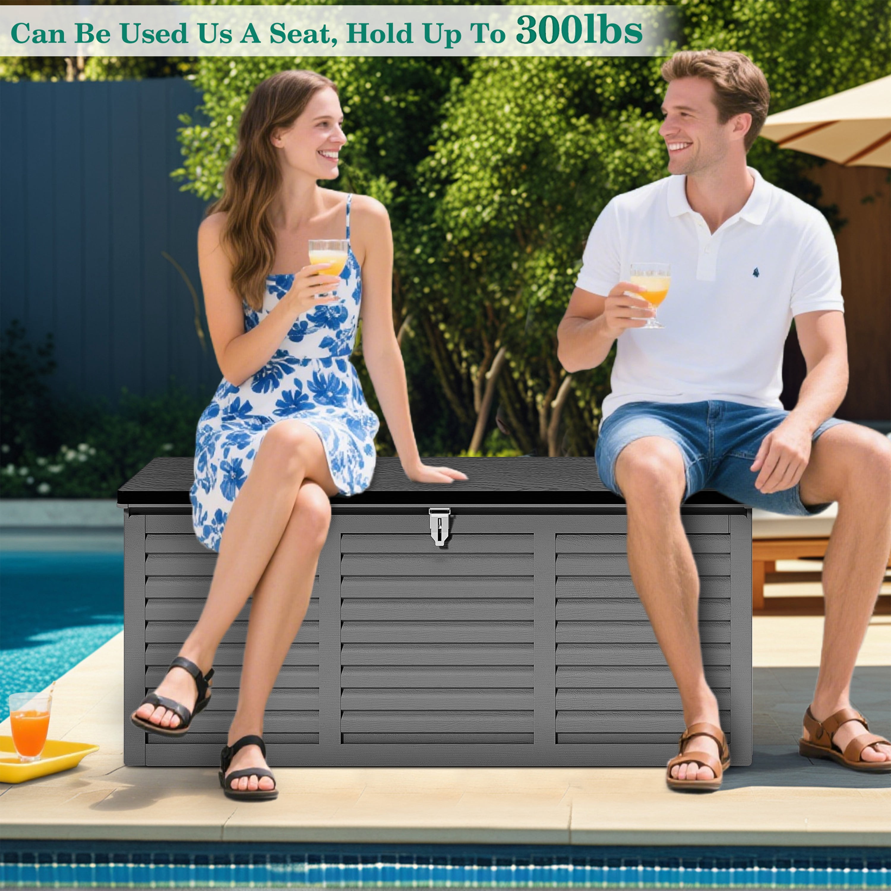 Segmart 130 Gallon Resin Deck Box, Outdoor Lockable Storage Container for Patio Cushions and Garden Tools (Grey, 130 Gallon) y5sgd