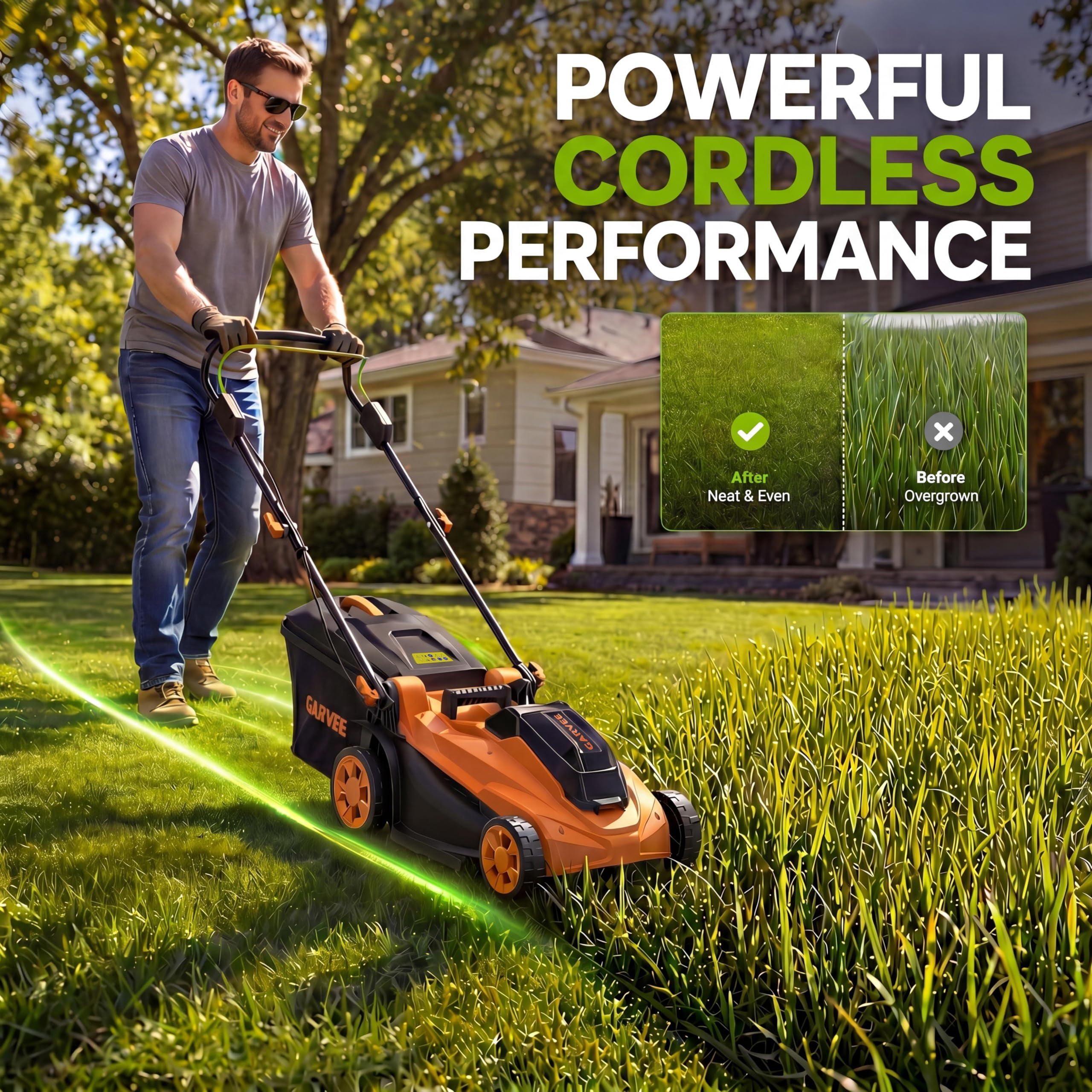 Sunvasagoo 40V Cordless Electric Push Lawn Mower, 17-Inch Cutting Deck, 6-Position Height Adjustment (Black/Orange, 17 in) yfljp