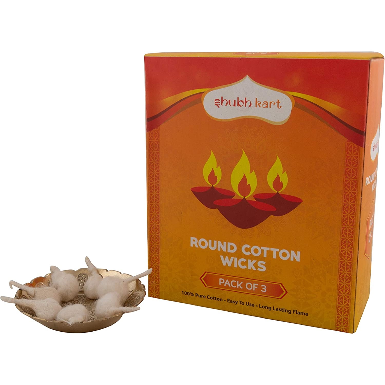 Shubhkart Hand Rolled Cotton Puja Wicks for Spiritual Rituals and Meditation (3 Count) jtczy