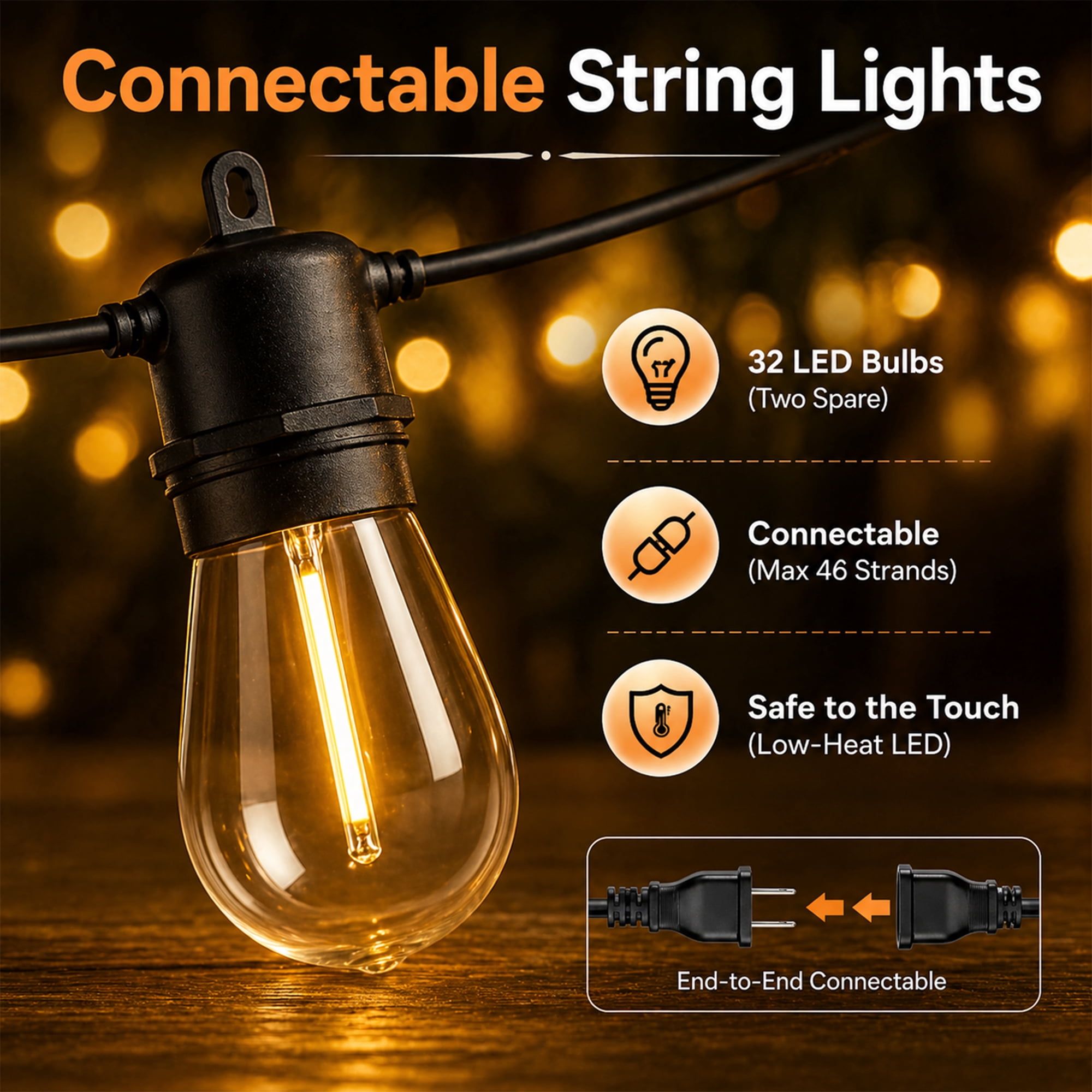 DAYBETTER S14 LED Outdoor String Lights, Waterproof Hanging Edison Bulbs for Patio and Garden (Warm White, 100 ft) x6ceb