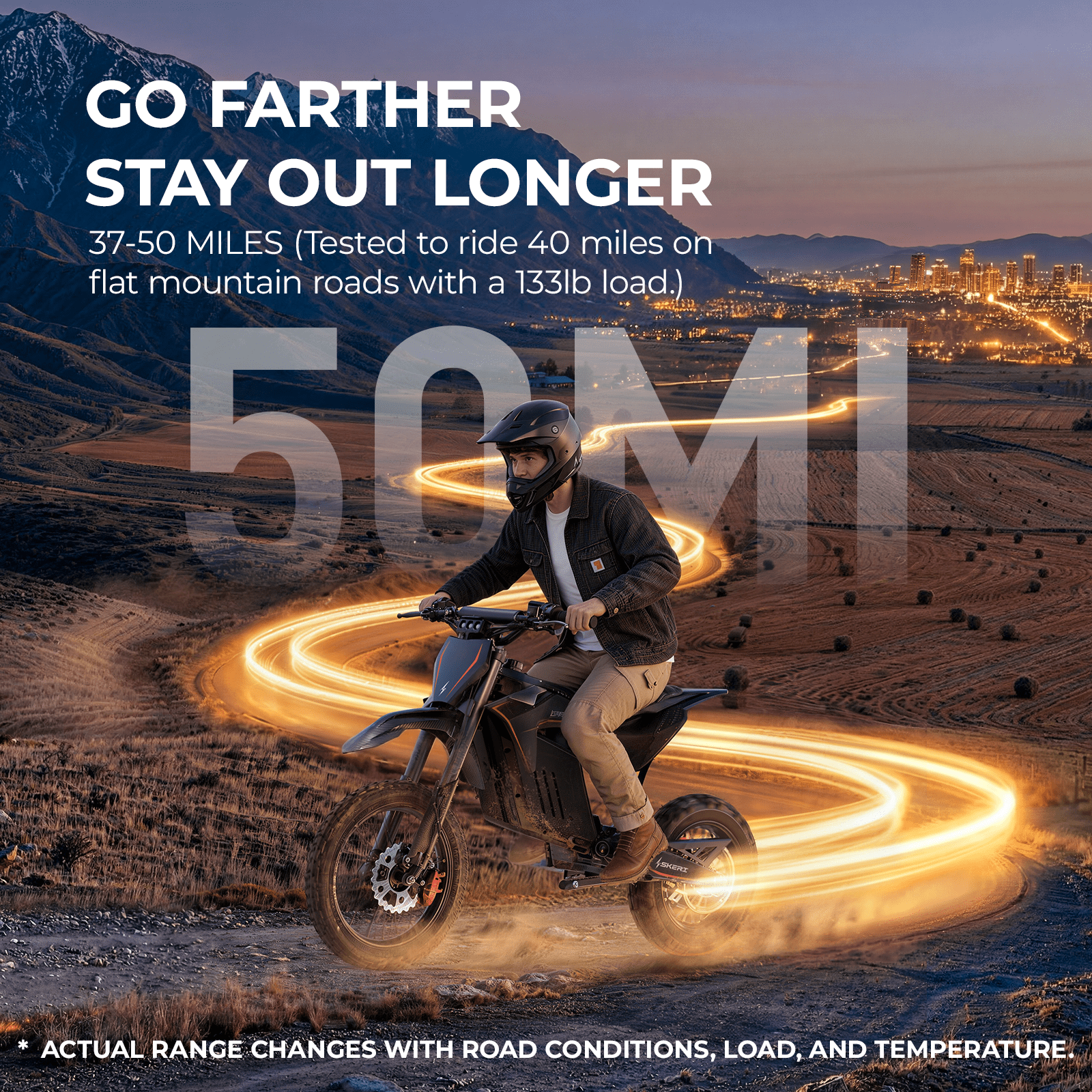 Skeri Electric Dirt Bike for Teens and Adults, Off-Road Motorbike with 3200W Peak Motor and 37MPH Top Speed (Black, 14 in/12 in) xwt84