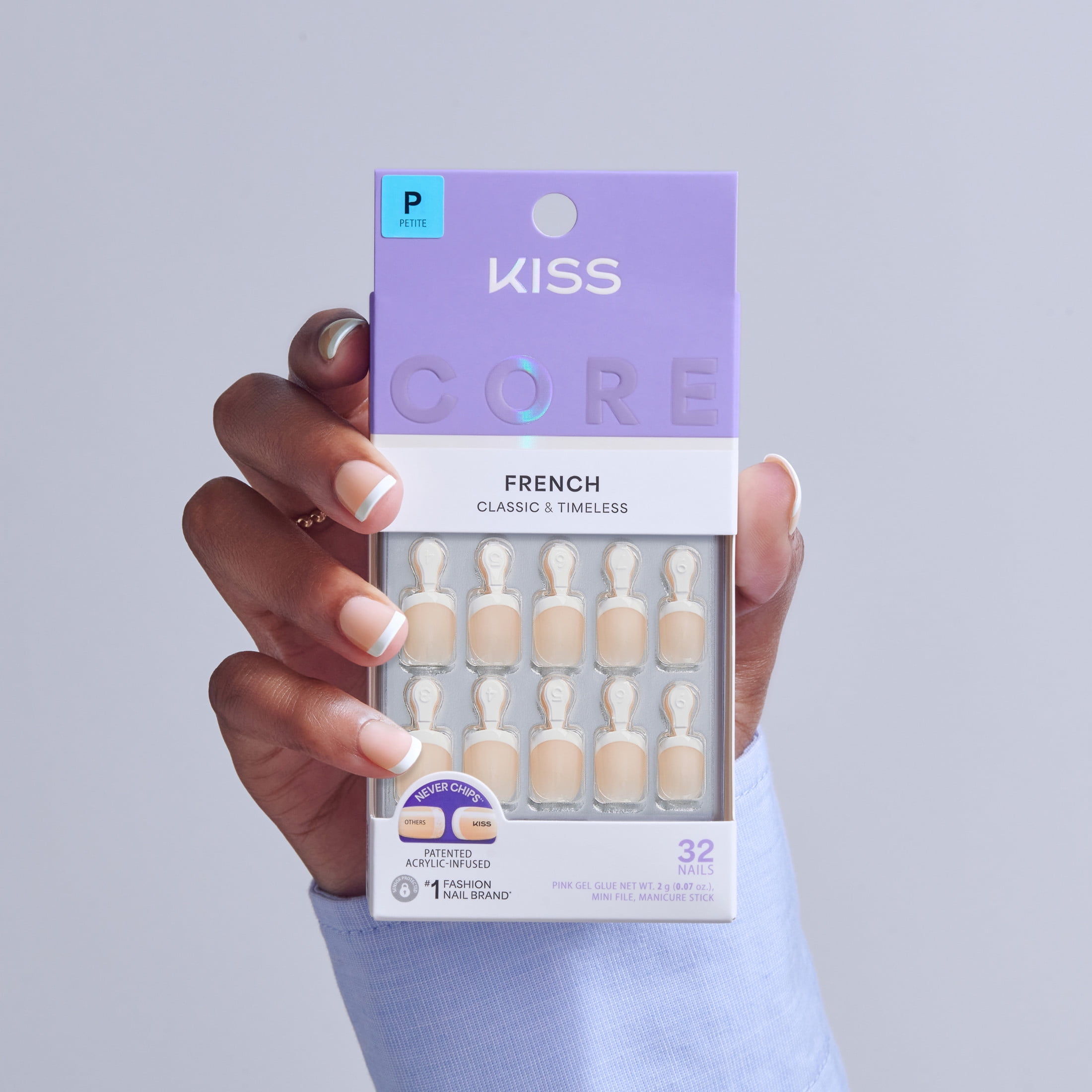 Kiss Core French Petite Squoval Press-On Nails (White, 32 Pieces) xns3j