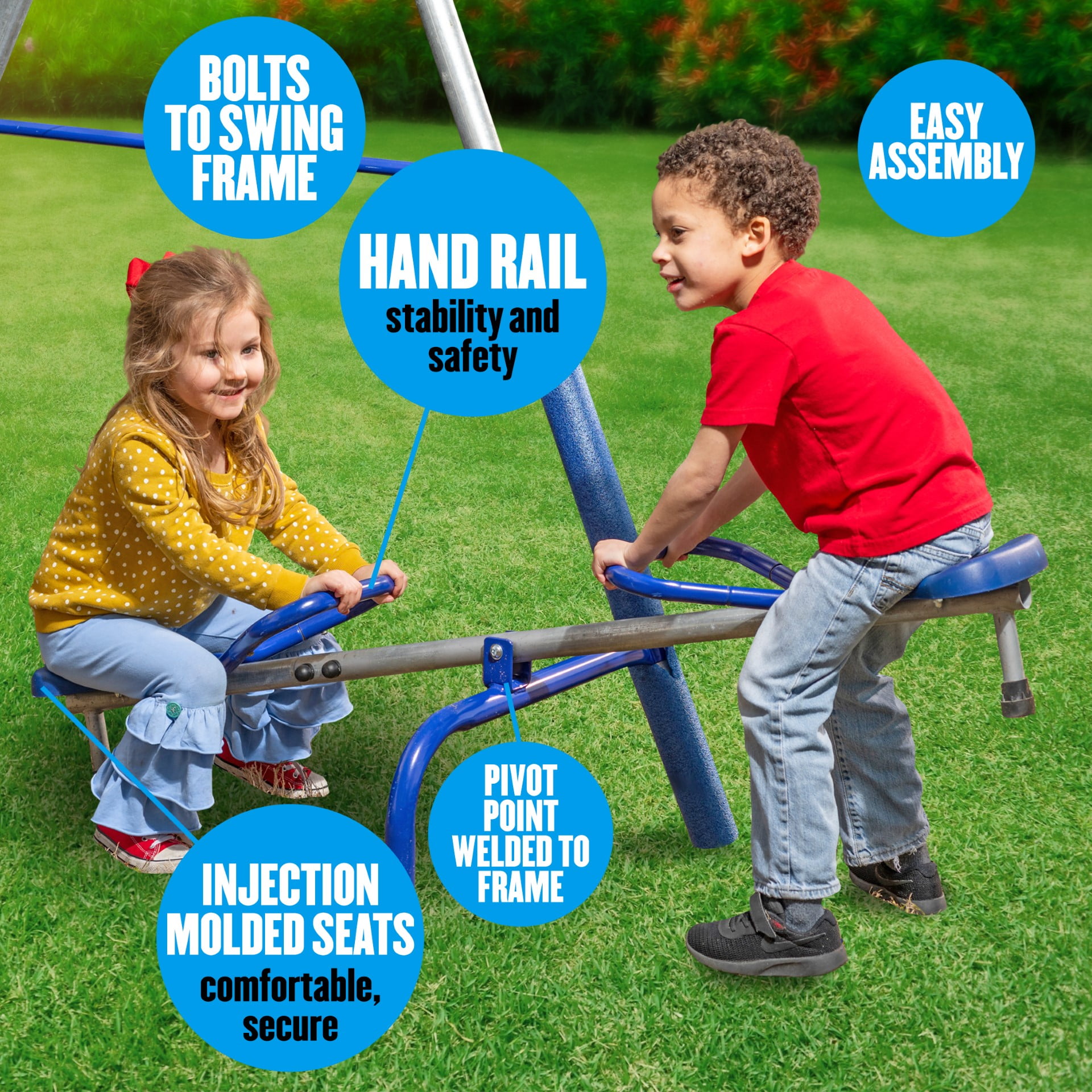 XDP Recreation Freedom Fun Metal Swing Set with Super Disc Saucer, See-Saw, and Slide (White, 128 in W x 91 in D x 74 in H) b6pmt