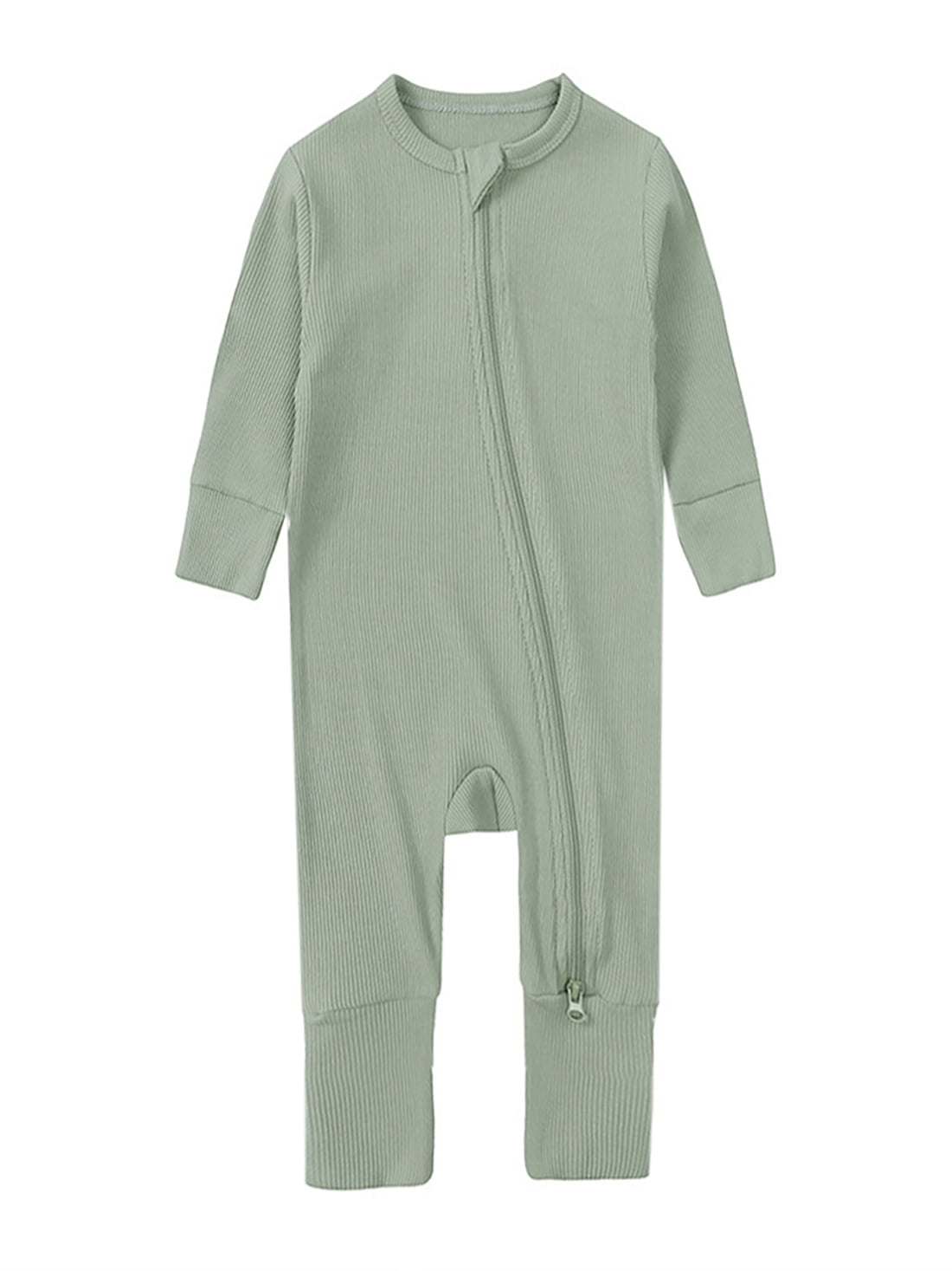 ATAIKU Newborn Baby Bamboo Pajamas Long Sleeve Zipper Sleepwear (Green, 0-24 Months) j5tiu