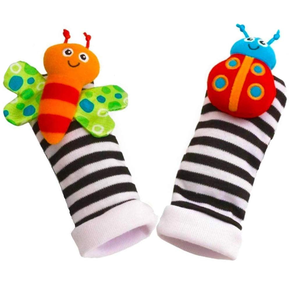 Adakot Baby Soft Wrist Rattles and Foot Finder Socks Set (4 Piece Set) cemne