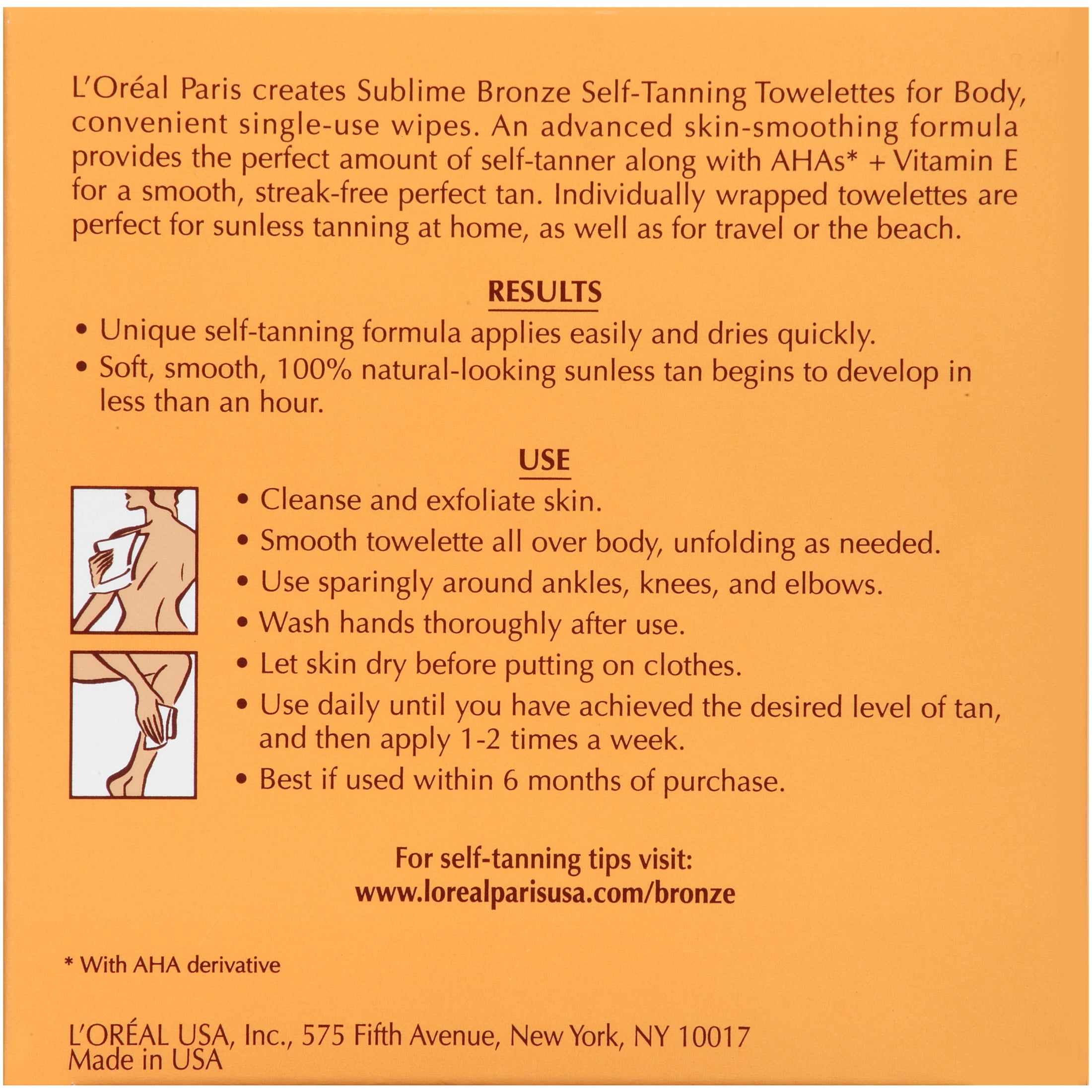 L'Oreal Paris Sublime Bronze Self-Tanning Towelettes, Streak-Free Gradual Sunless Tanner (6 Count) gfh0b