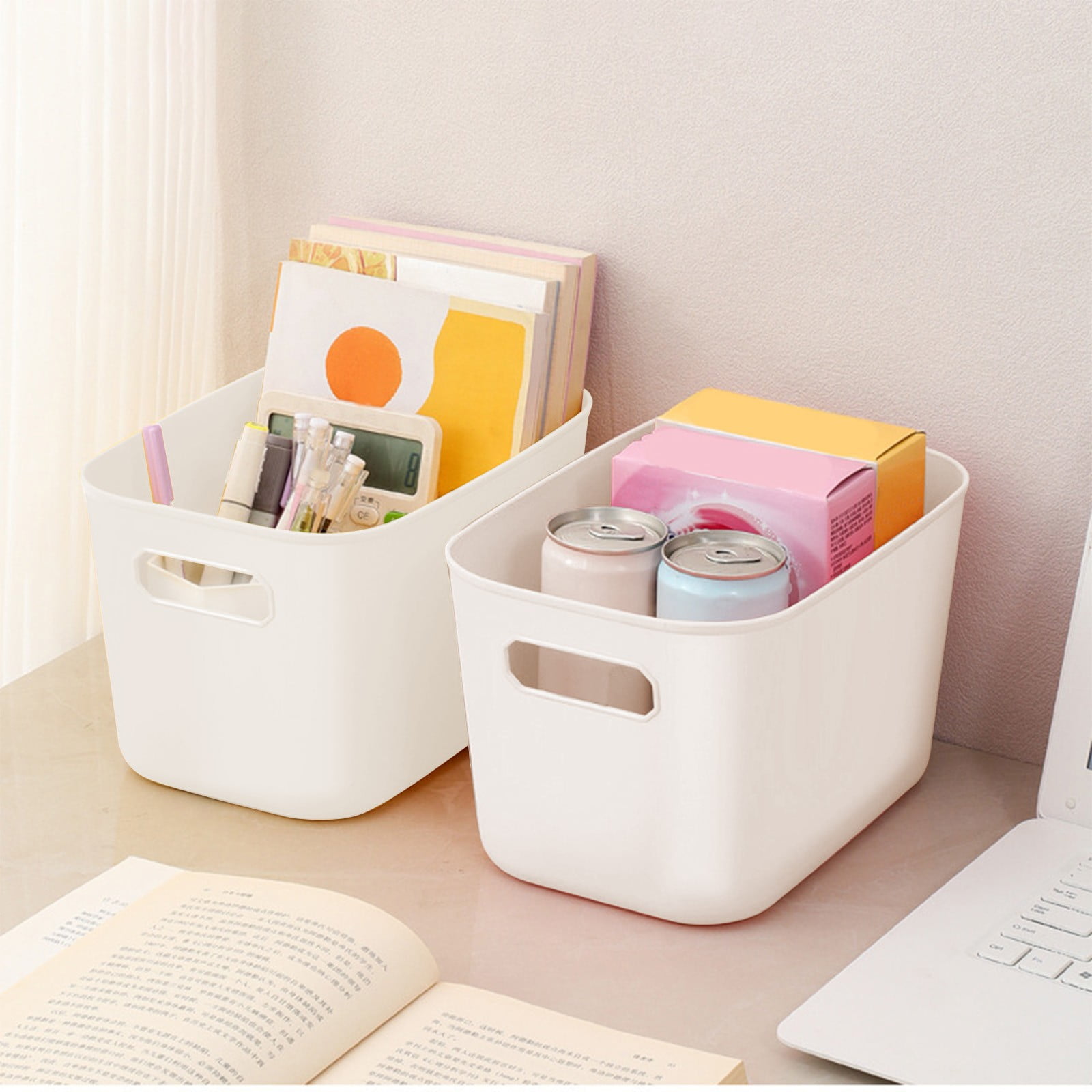 TenderTrove Multi-Purpose Storage Bins with Handles (White, 4-Pack, 10x6.3x5.9 in) osdyl