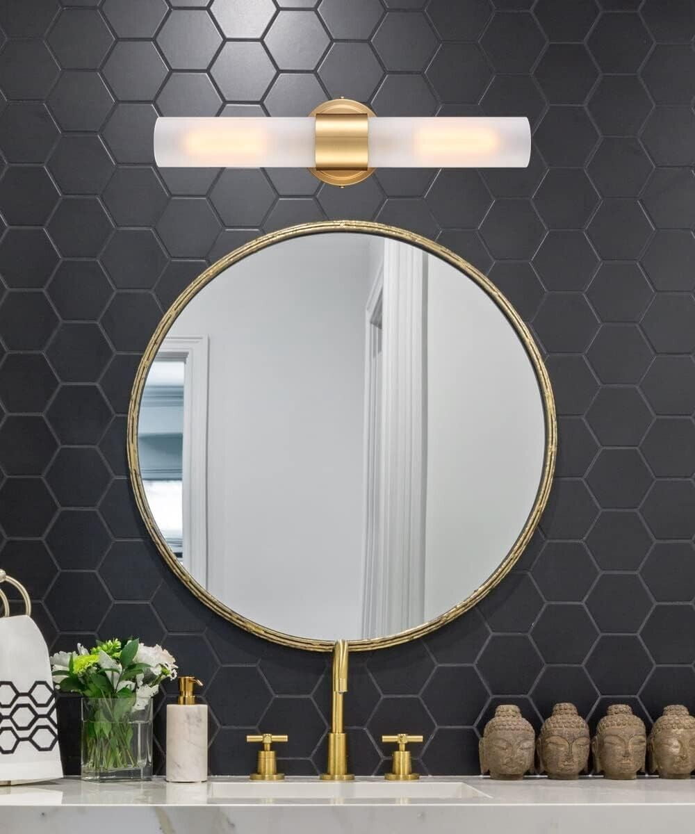 Moose Modern 2-Light LED Dimmable Wall Sconce with Frosted Glass Shades (Gold, 15 in) msexr