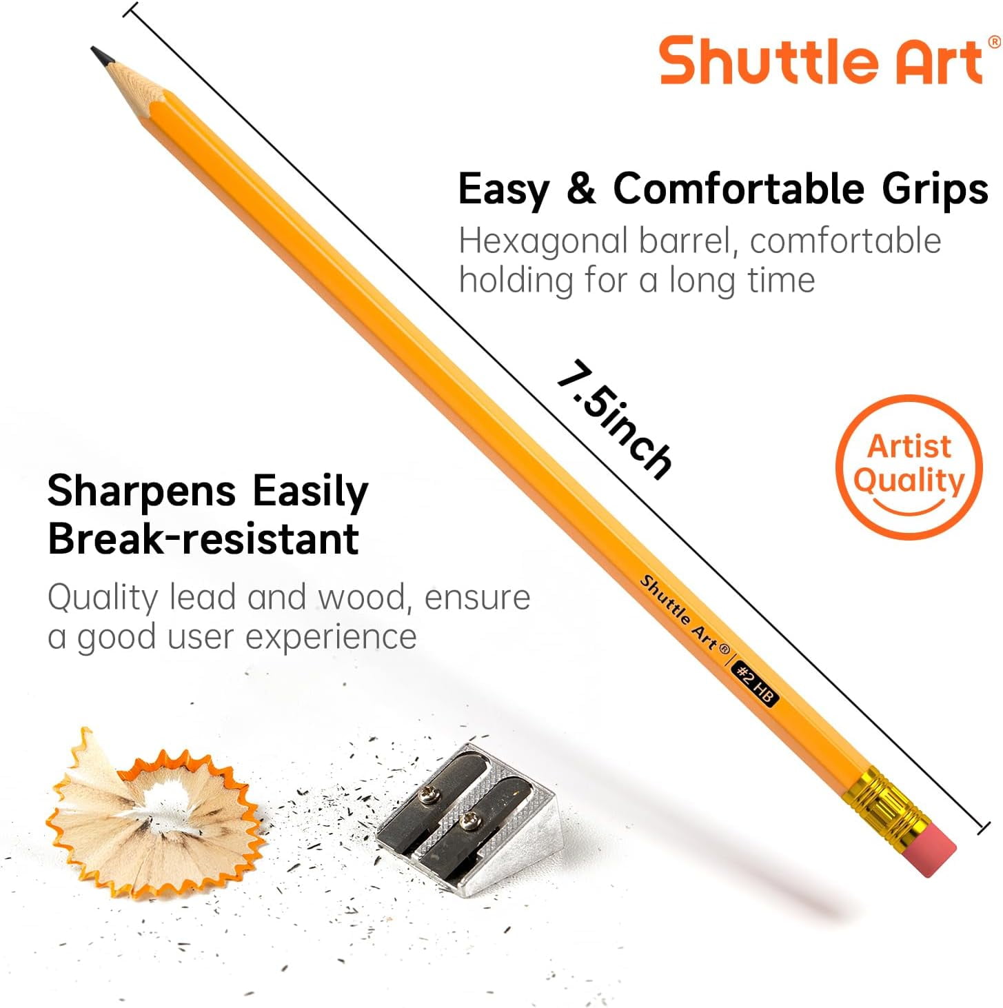 Shuttle Art #2 HB Wood-Cased Pencils, Pre-Sharpened Graphite Pencils with Erasers (Yellow, 350 Pack) aubum - Image 5