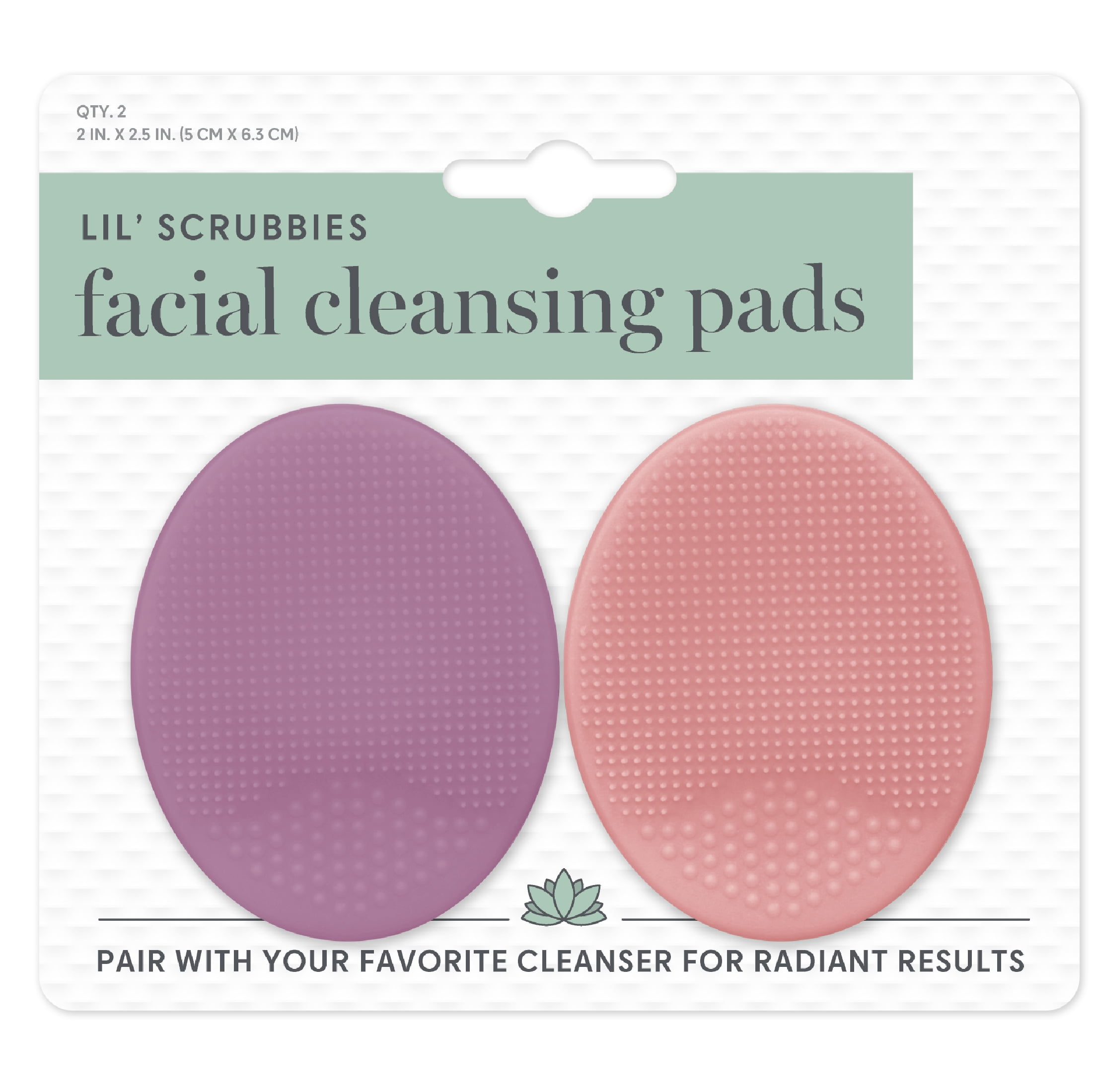 S&T INC. Lil' Scrubbies Facial Cleaning Pads, Silicone Exfoliating Face Scrubber (2 Count, 2 in x 2.5 in) ltehr