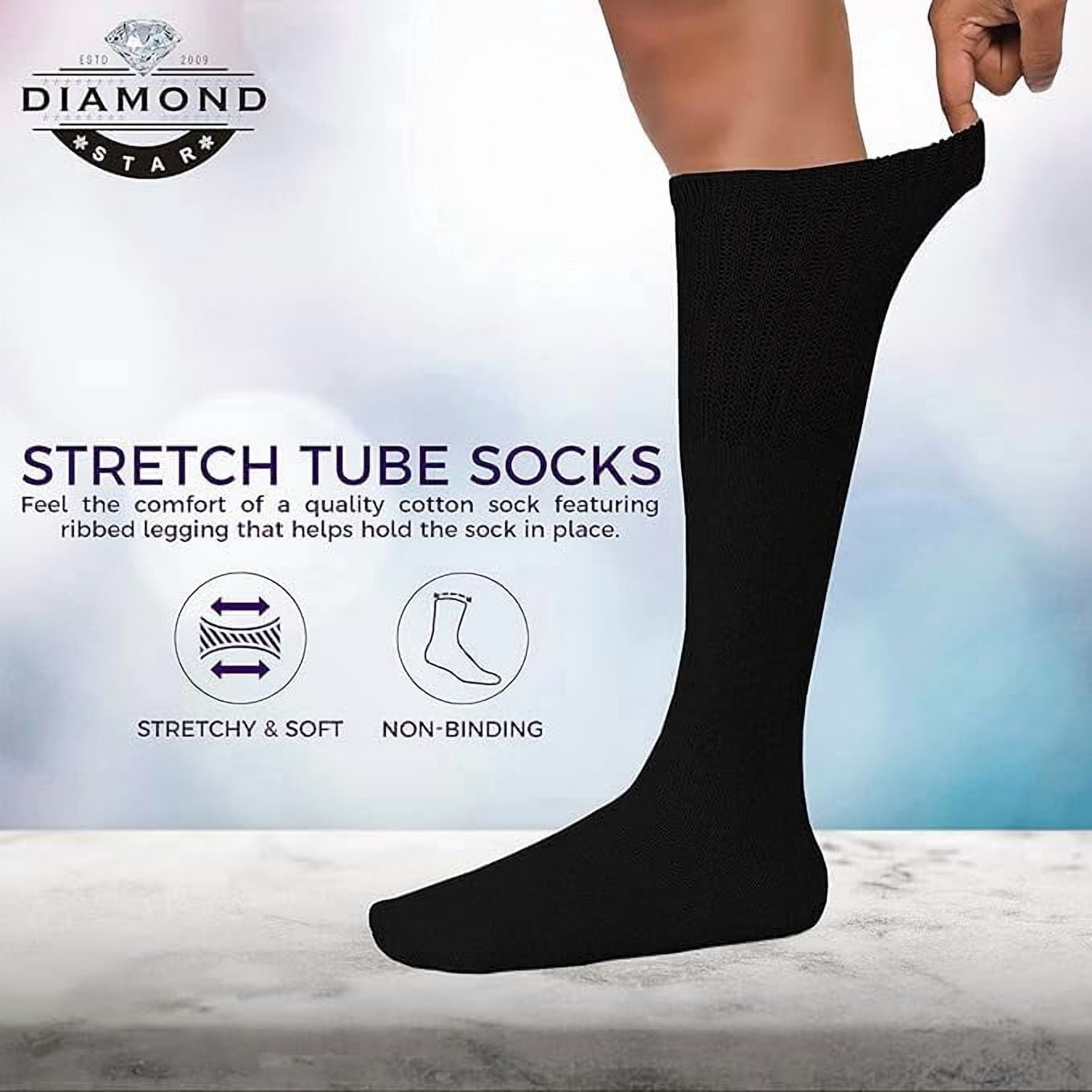 DIAMOND STAR Men’s Cushioned Athletic Knee High Socks (Black, 6 Pairs, Fits Shoe Sizes 13-16) cdp09