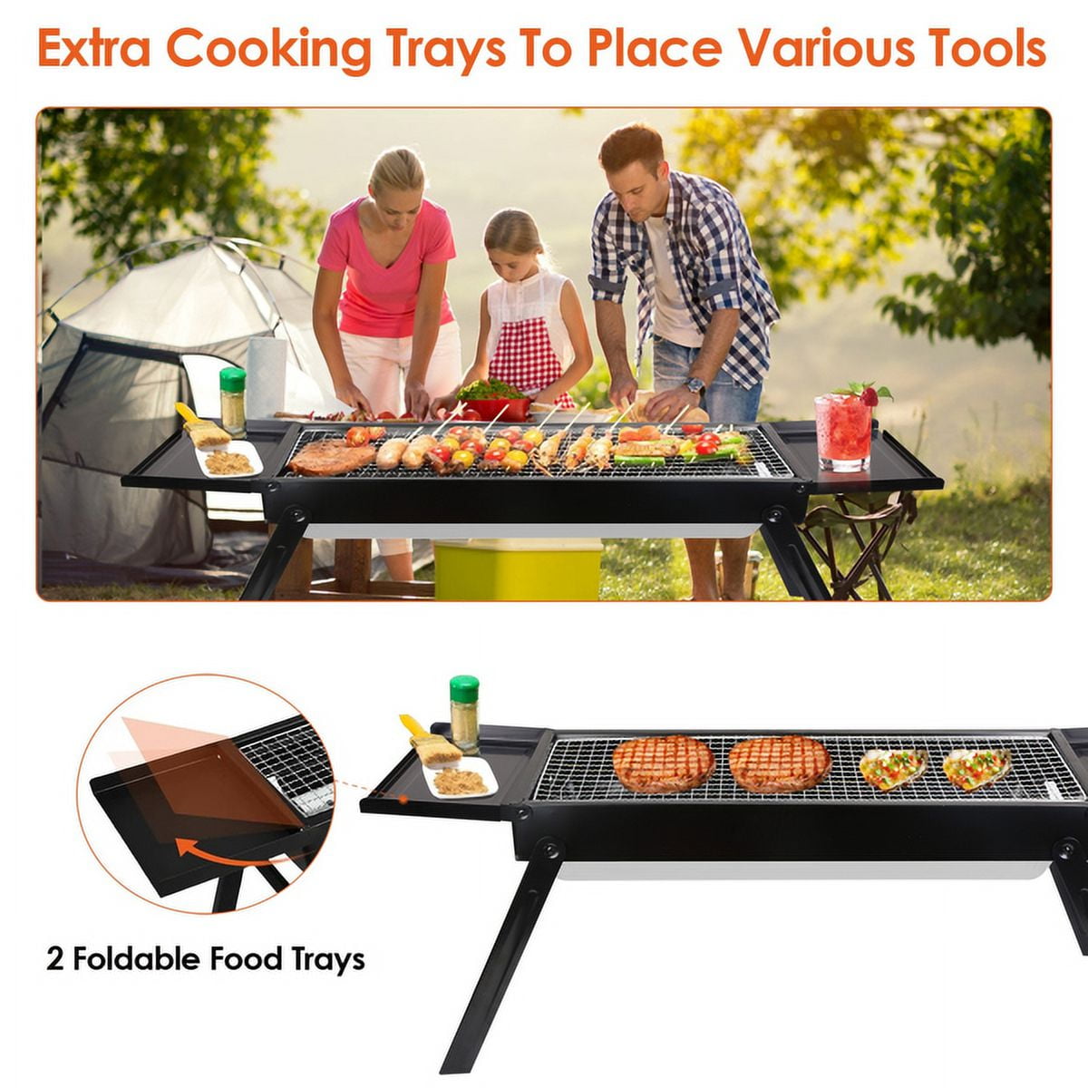 AsterOutdoor Portable Foldable Charcoal Grill for Camping and Outdoor Cooking (Black, 23.03 in x 8.85 in x 2.55 in) hsp61