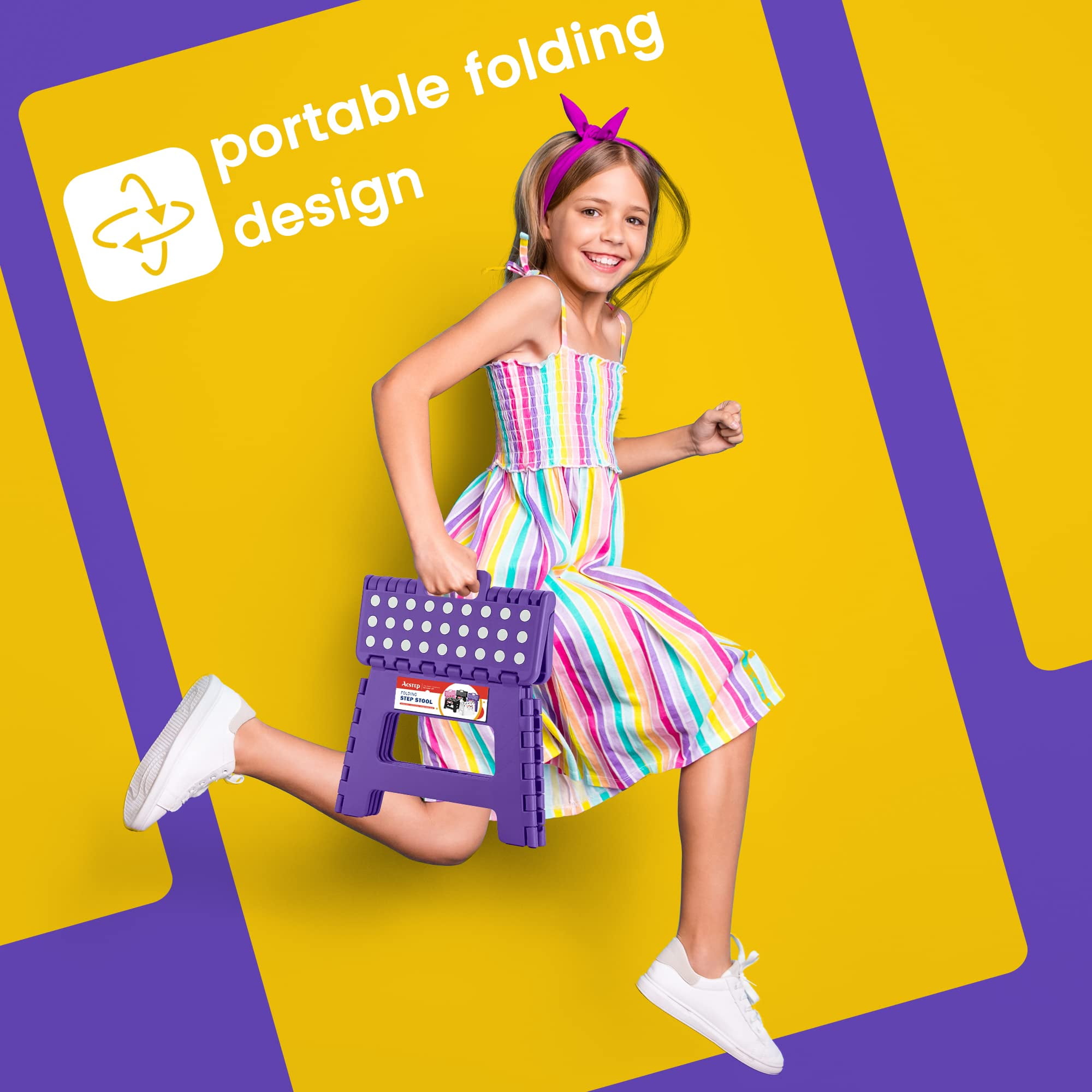 ACSTEP Folding Step Stool Non-Slip Portable Foldable Stool for Kitchen and Bathroom (Purple, 9 in) fgiyz