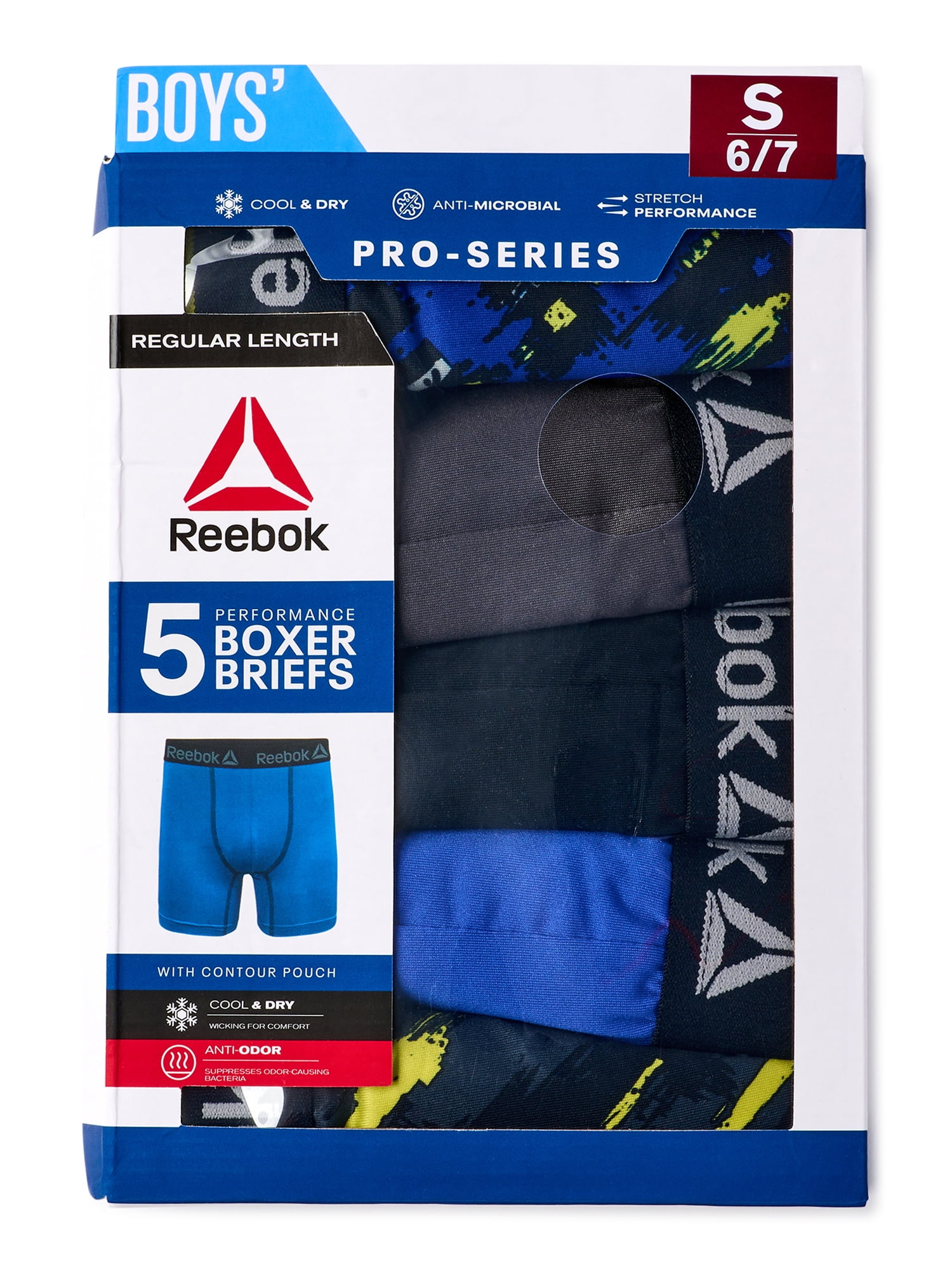 Reebok Boys Performance Boxer Brief Underwear (Blue, 5-Pack, Size S-XL) wbxde
