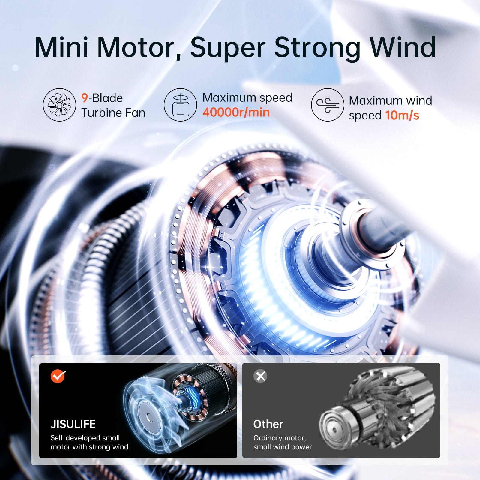 JISULIFE Portable Handheld Turbo Fan, High-Speed Personal Cooling Device with 5-Speed Settings (Black, 5000mAh) g2pnq