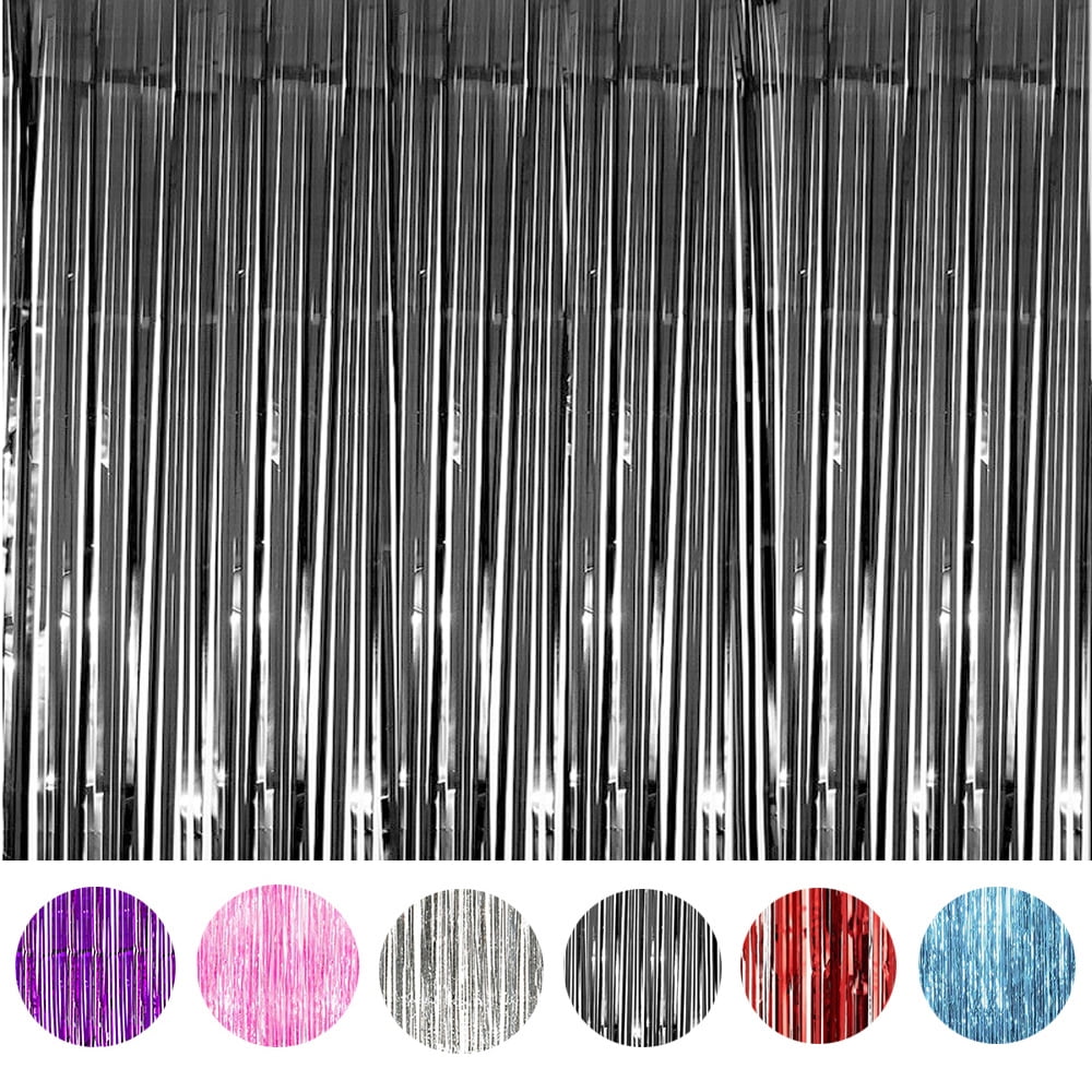 ANMINY Metallic Foil Fringe Curtain Party Backdrop Decoration (Black, 3ft x 8ft) vu4n6