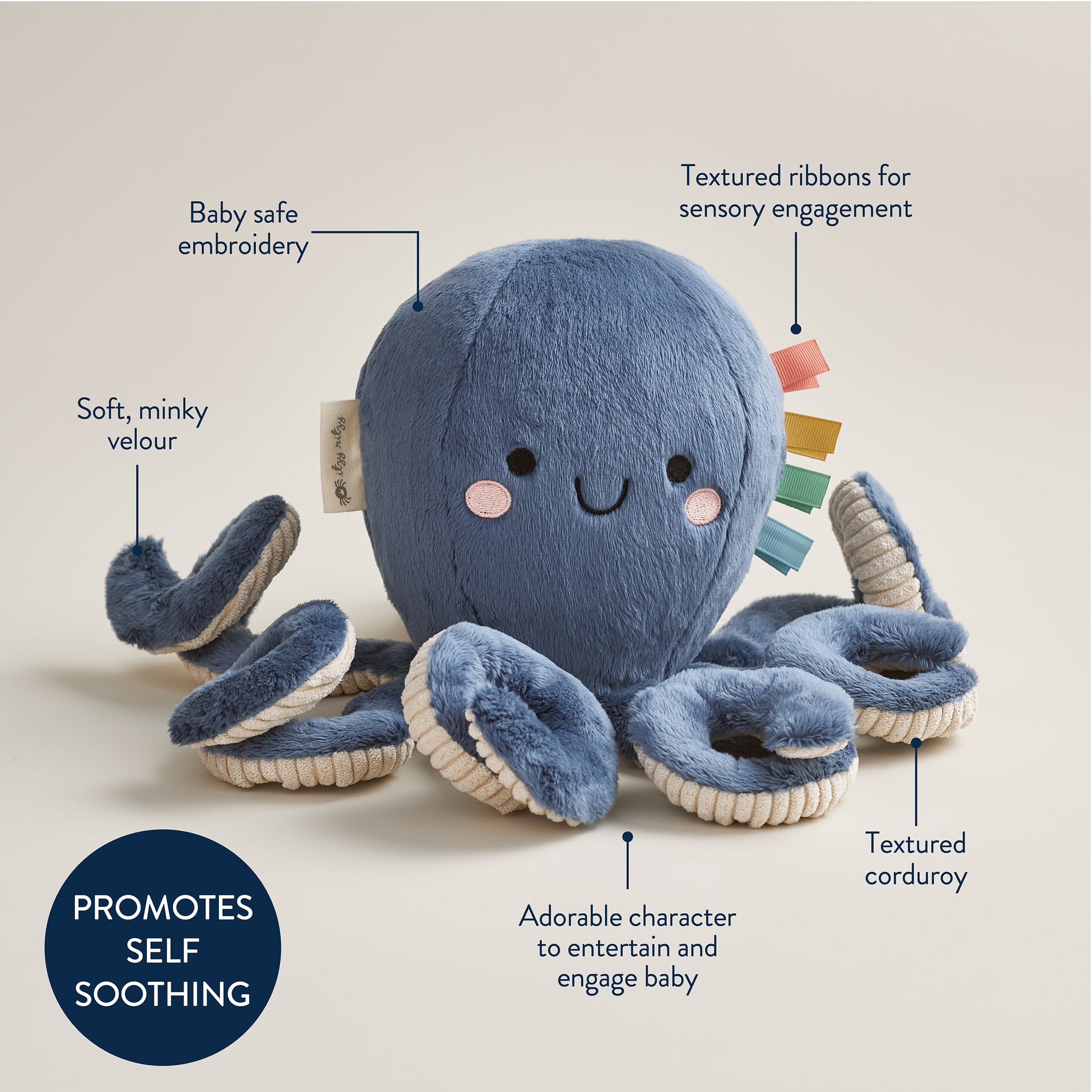 Itzy Ritzy Sweetie Snuggles Plush Octopus Sensory Toy (Blue, 10 in) j9f8u