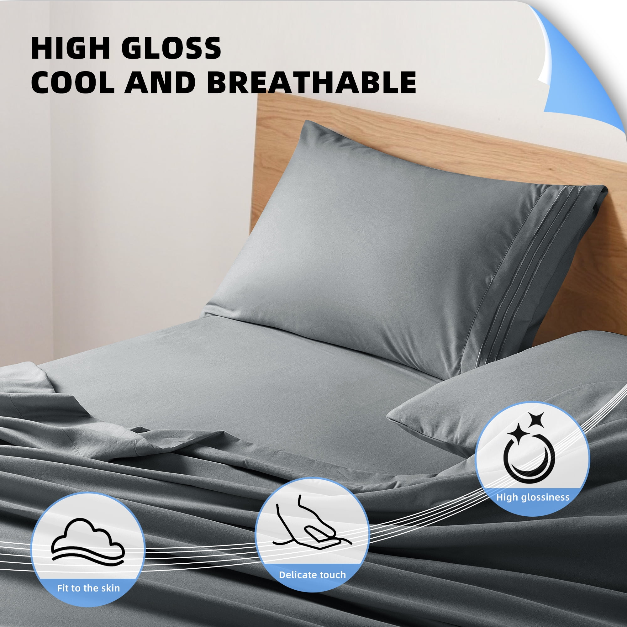 KATOON 4-Piece Luxury Microfiber Bed Sheet Set, 16-inch Deep Pocket, Breathable & Hypoallergenic (Dark Gray, Queen) 3n7n4