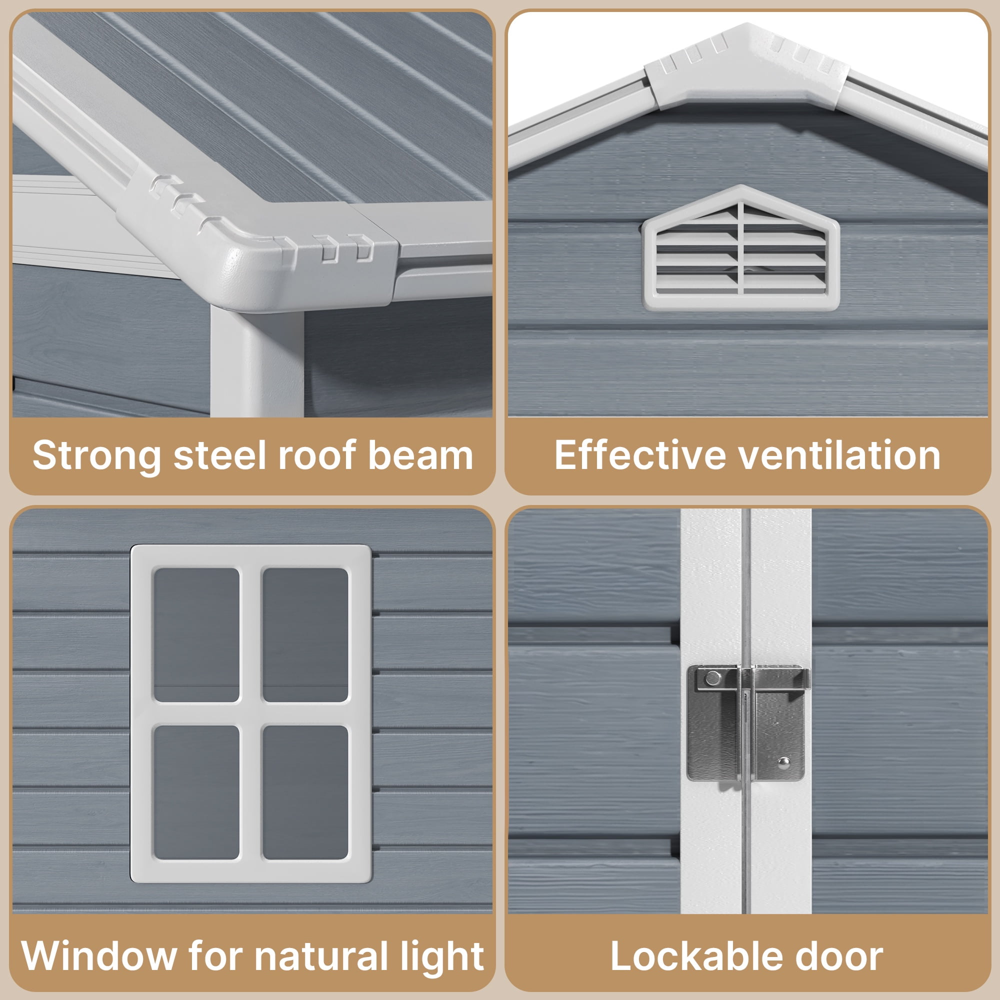 Asofer 6x4ft Resin Outdoor Storage Shed with Floor, Side Window & Lockable Door (Gray, 72.4 in x 48.8 in x 78 in) 045uf