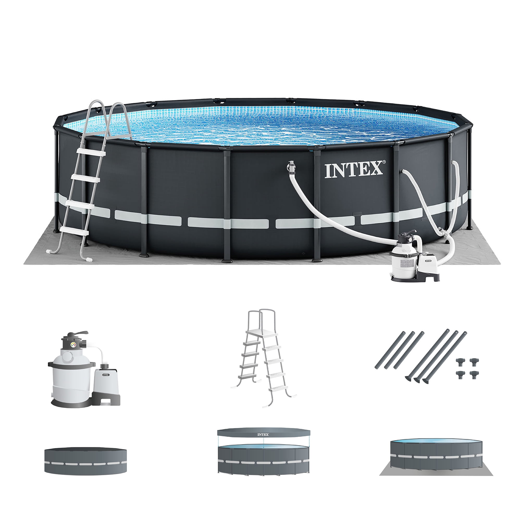 Intex Ultra XTR Frame Above Ground Pool Set with Sand Filter Pump (Dark Gray, 16 ft x 48 in) 34z9g