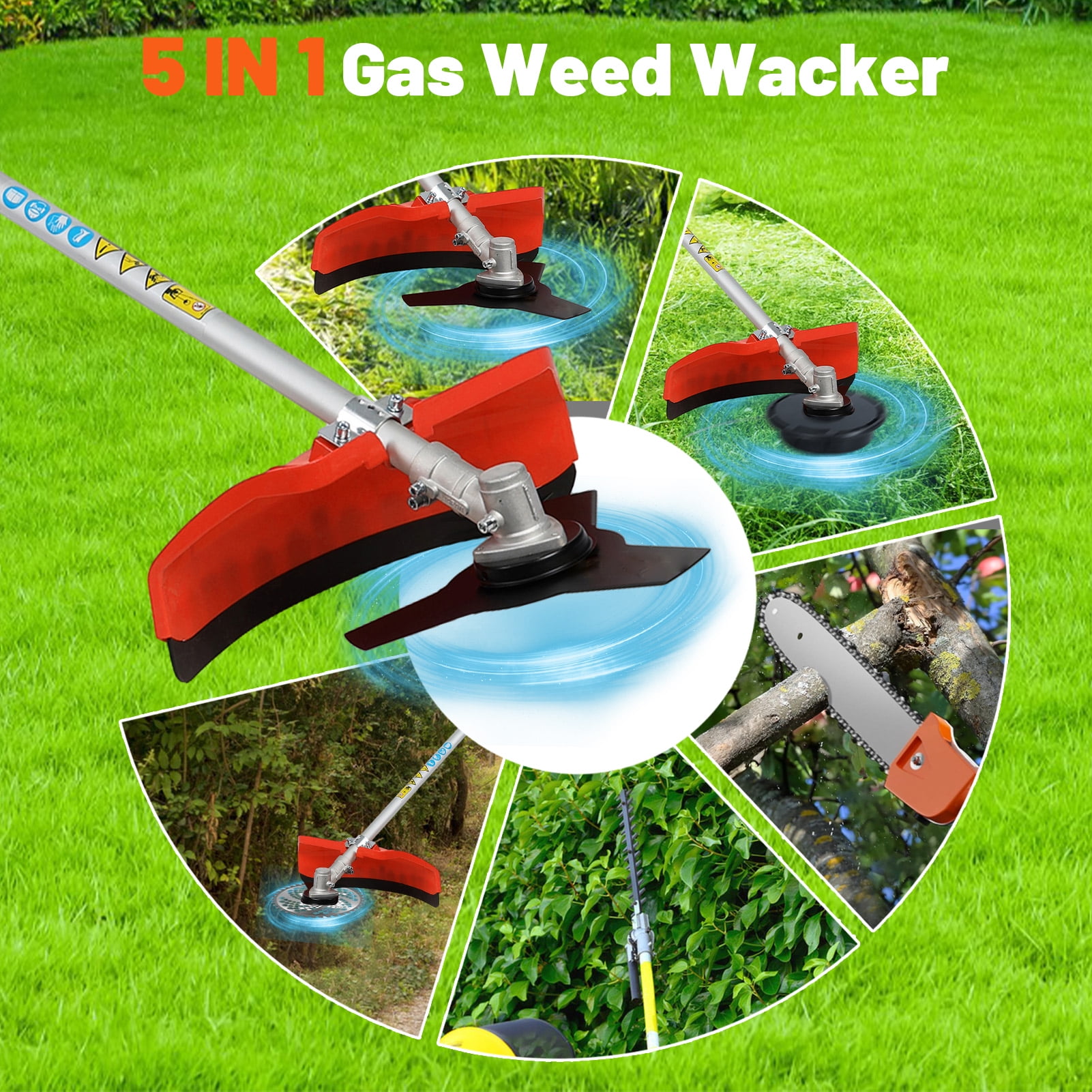 ZKSM 52CC 2-Cycle Gas Powered 5-in-1 Multi-Functional Garden Tool Set (Red, 1 Set) tz8de
