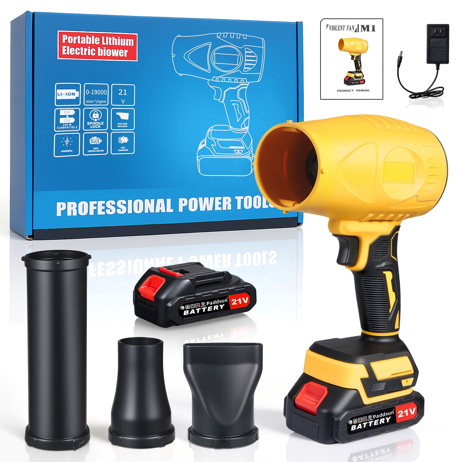 Paddsun Electric Leaf Blower, 21V Cordless Handheld Power Tool for Patio and Lawn Care (2.16 lb) 0kz24