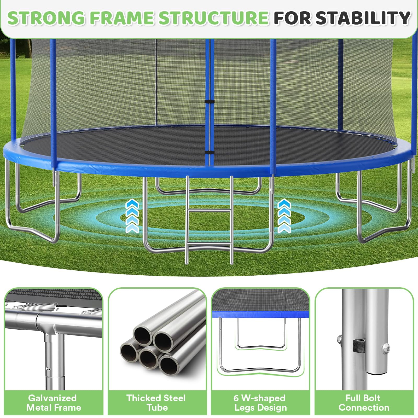 LIZEVINC 12 ft Round Outdoor Recreational Trampoline with Enclosure Net, Basketball Hoop and Ladder (12 ft) mgs95