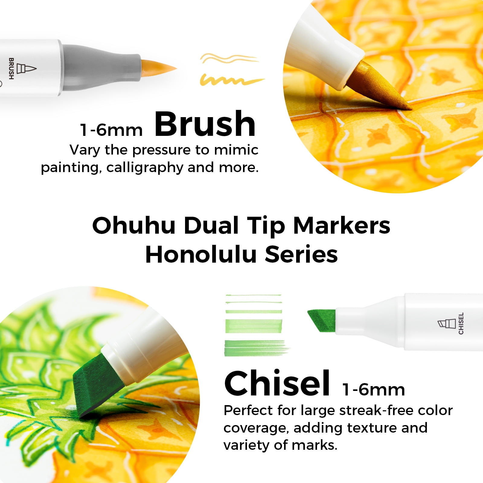 Ohuhu 72-Color Alcohol-Based Marker Set, Dual Tip Brush and Chisel Markers with Colorless Blender (73 Piece Set) k7u2r
