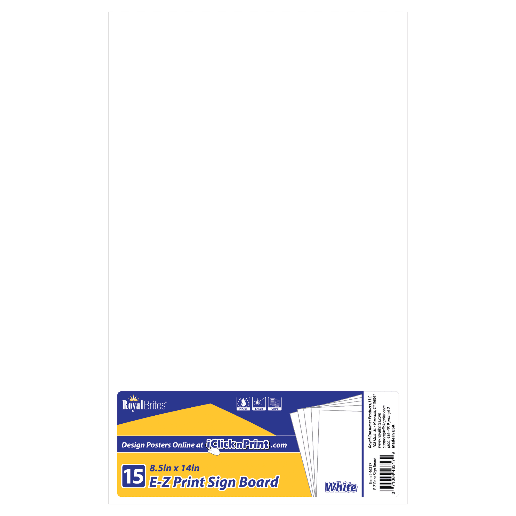 Royal Brites E-Z Print Sign Boards, Heavy-duty Presentation Paper, White (8.5 in x 14 in, 15 Pack) wzwhz