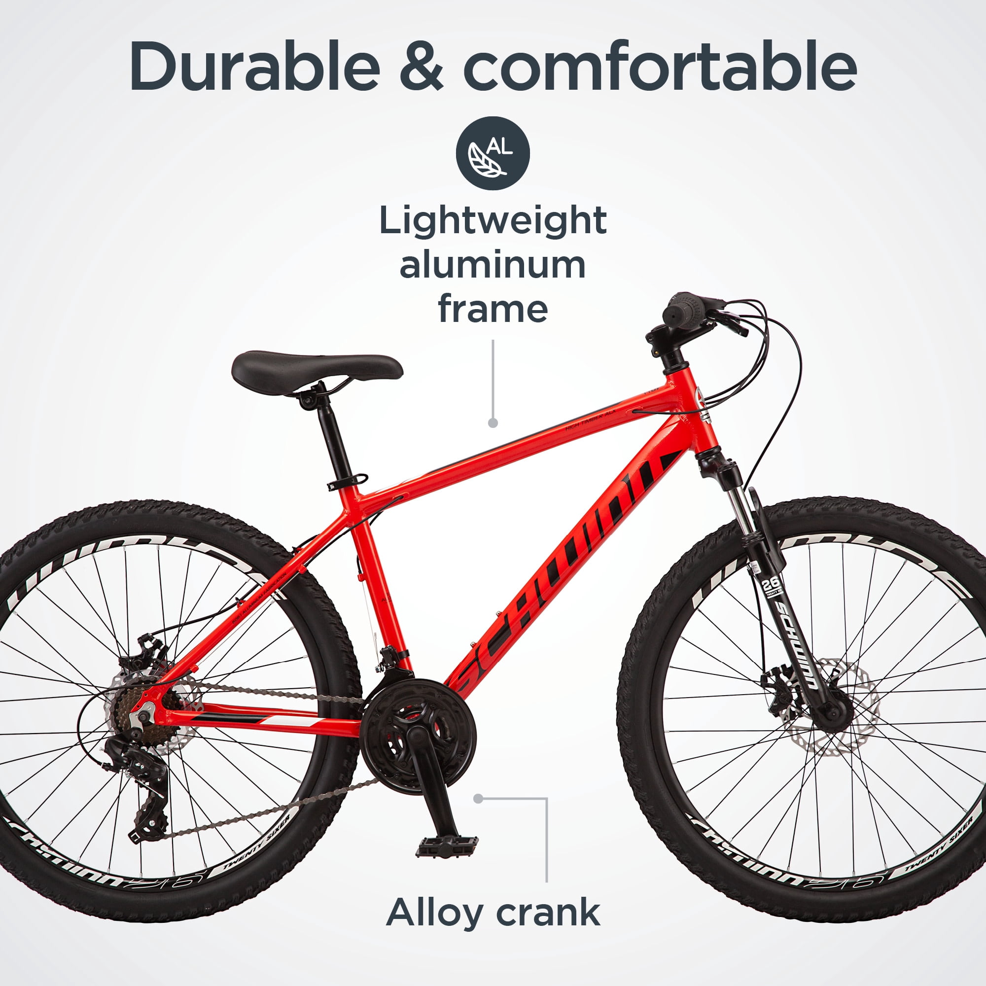 Schwinn High Timber ALX Mountain Bike (Red, 26 in Wheel, 21 Speeds) nynrh