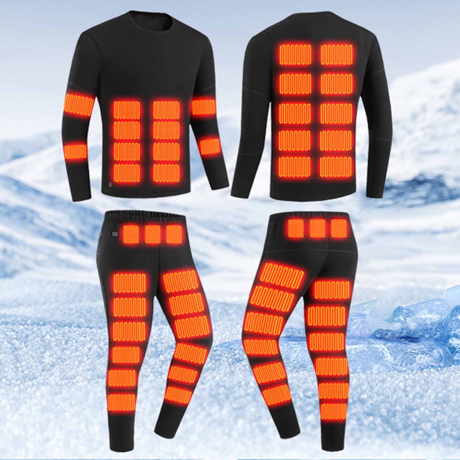 Maqroz Mens Heated Thermal Underwear Set (Black, Large) Long Sleeve Crewneck Top and Leggings Base Layer 8cw52