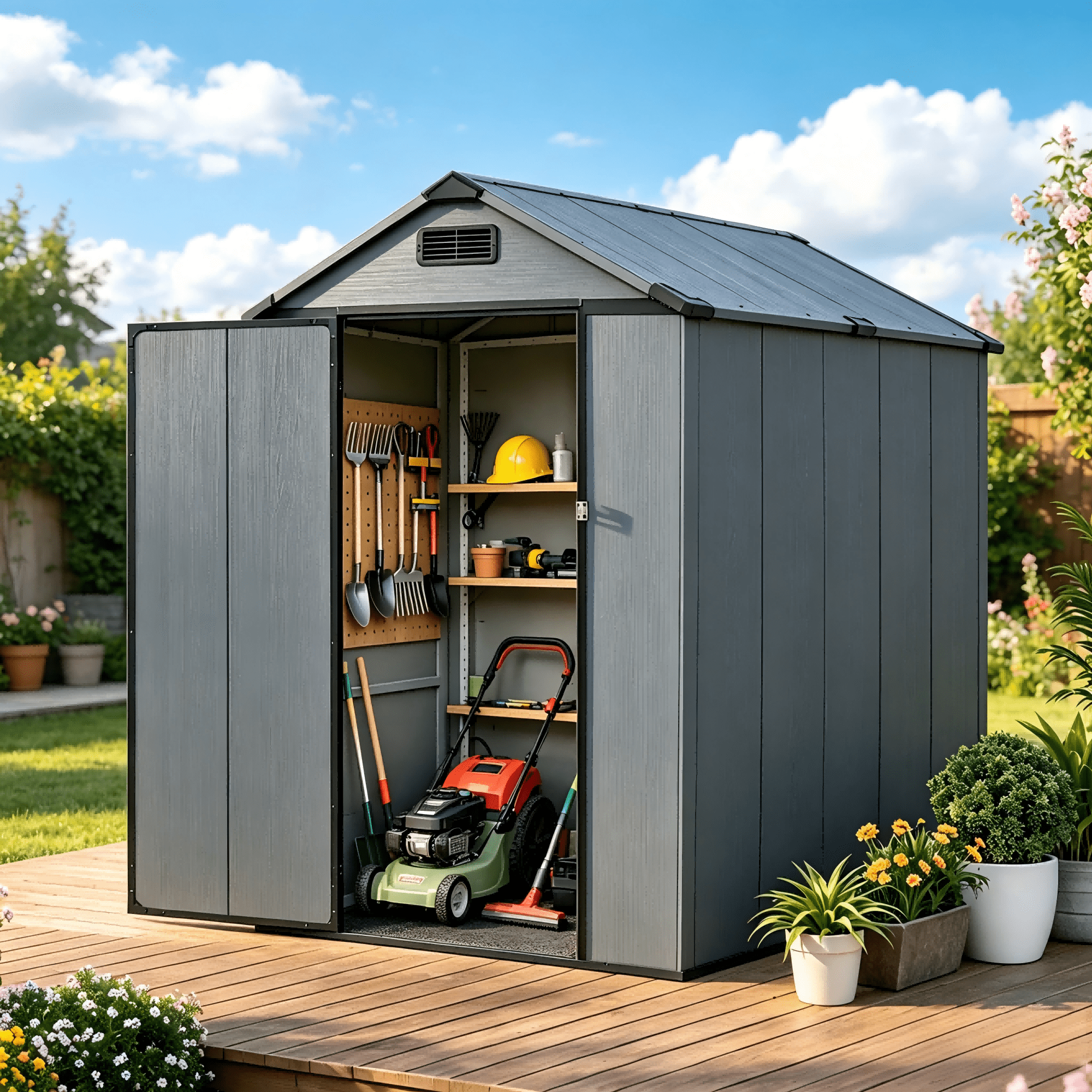 Dateyes Outdoor Resin Storage Shed, Heavy Duty Garden Tool Shed with Floor and Metal Frame (Dark Gray, 6 ft x 4 ft) kh4f8