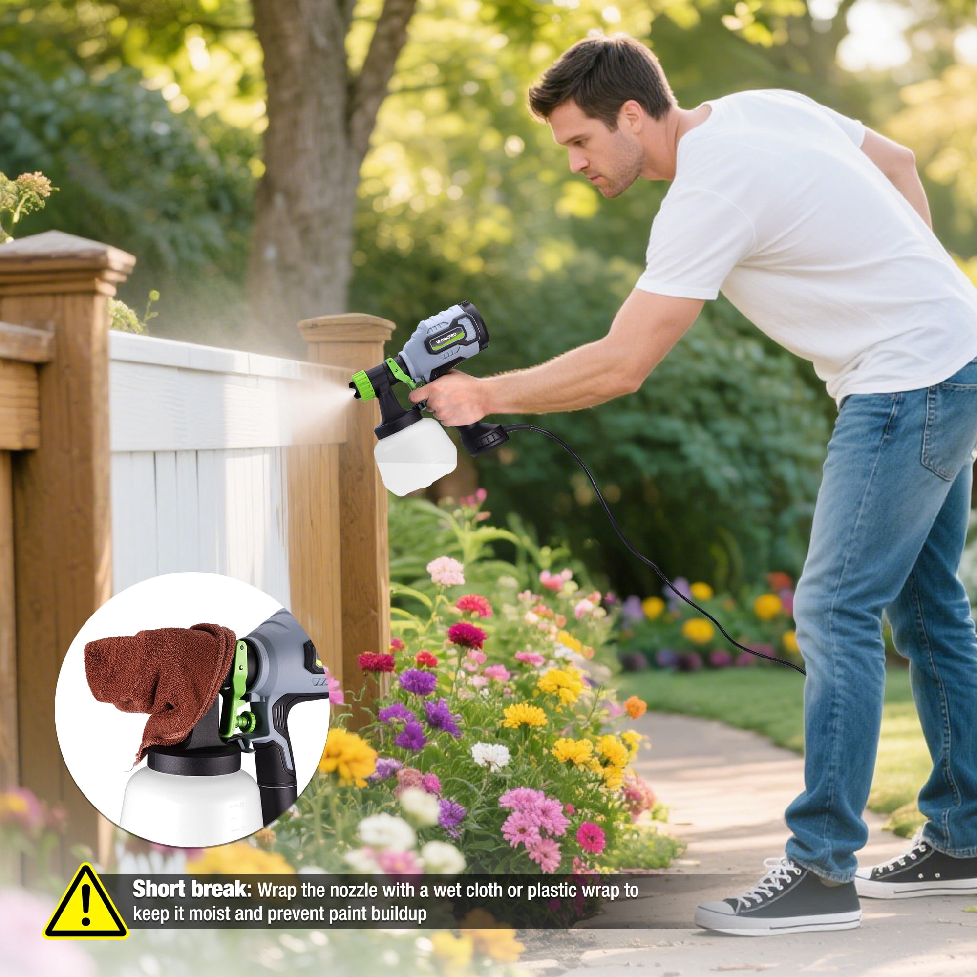 WORKPRO HVLP Paint Sprayer, Electric Spray Gun with 4 Nozzles and Adjustable Flow (44 fl oz) 30e3k