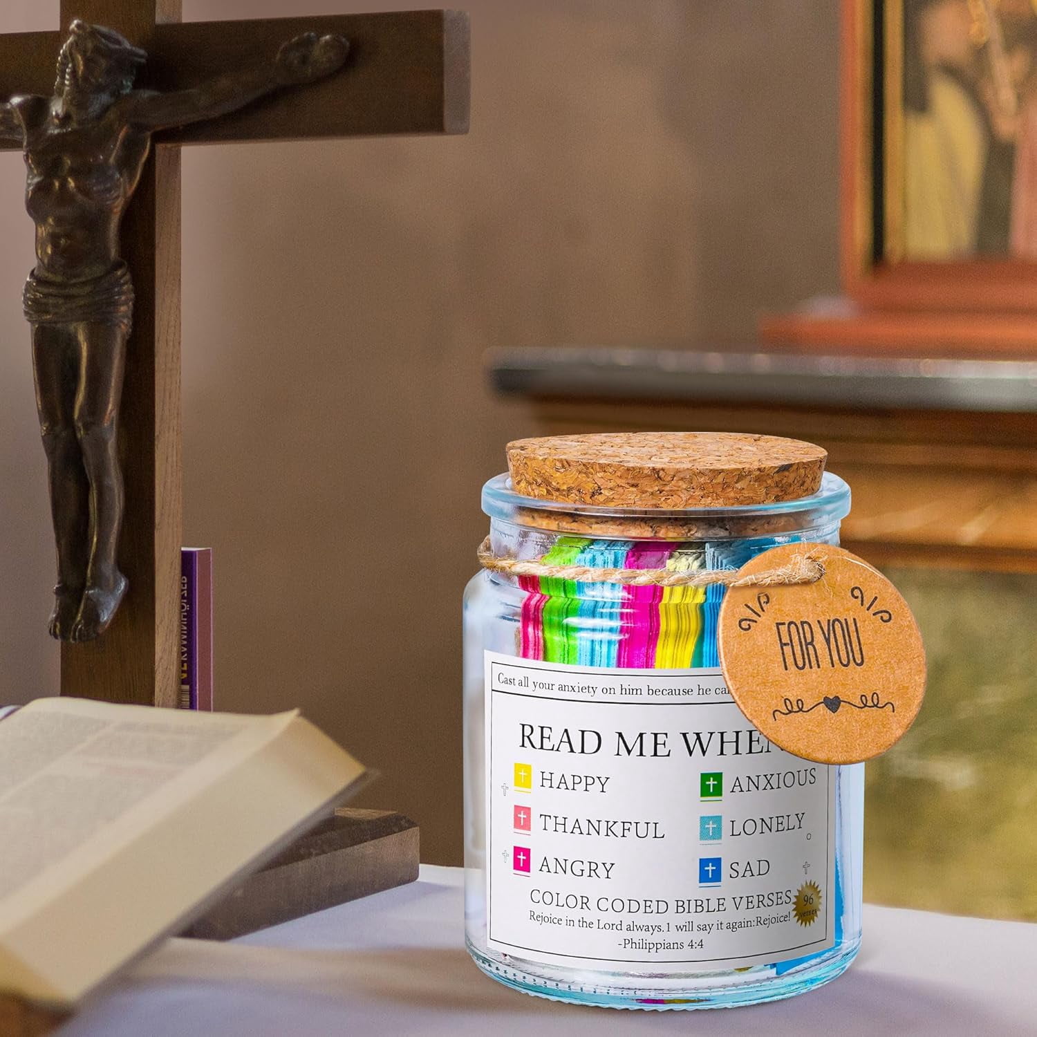 Ayieyill Bible Verse Jar with 96 Color-Coded Scripture Cards (Glass Jar, 1 Pack) 7rl2k