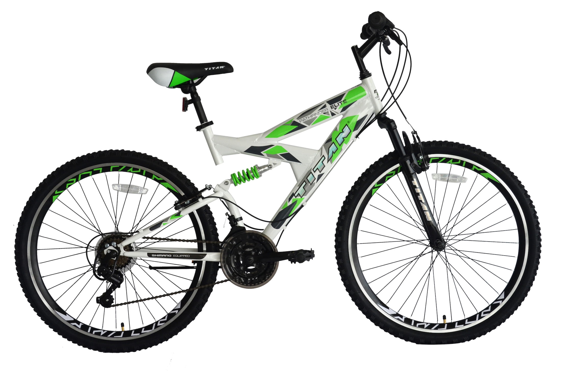 TITAN Pathfinder Elite Dual Suspension Mountain Bike, All-Terrain Trail Bicycle (White, 18 in Frame) yxhey