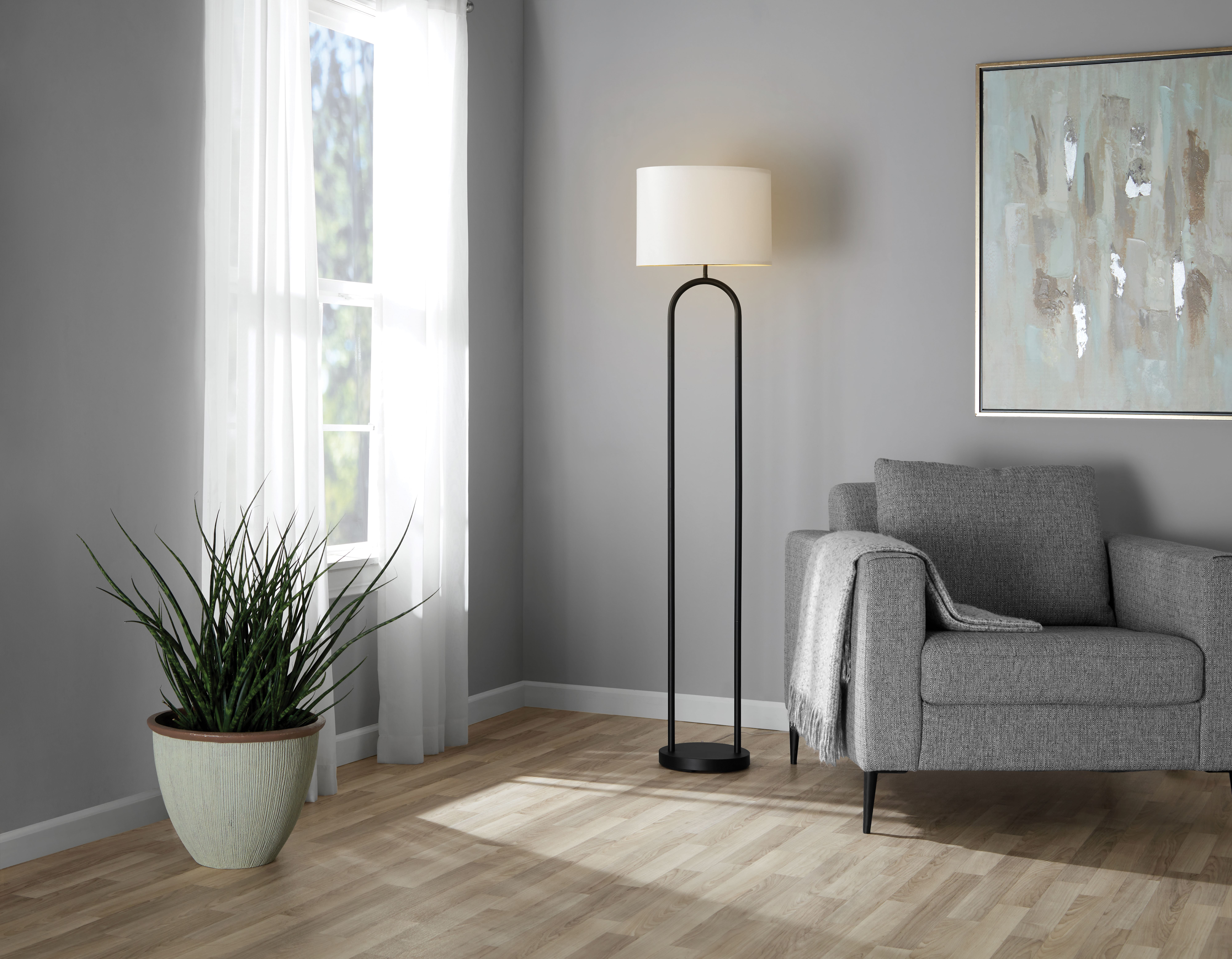 Mainstays Dual Pole Arch Metal Floor Lamp with Fabric Drum Shade (Black, 64 in) cbgb1