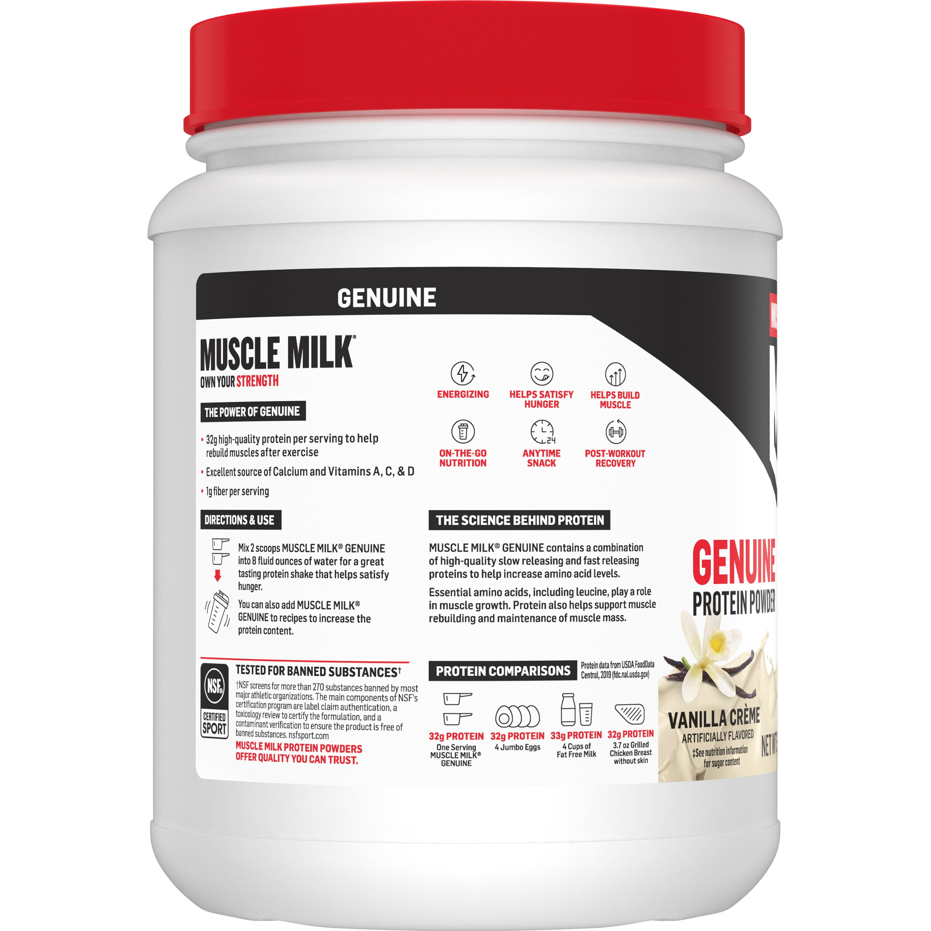 Muscle Milk Genuine Protein Powder, Vanilla Creme, Post-Workout Recovery & Muscle Support (Vanilla, 1.93 lb) t4zfd