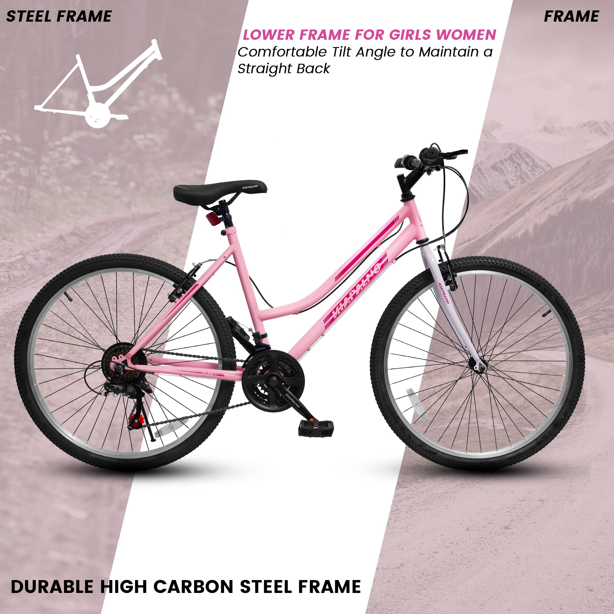 Ecarpat 24 Inch Mountain Bike for Women and Girls, 21-Speed Commuter Bicycle with Carbon Steel Frame (Pink, 24 in) oj64n - Image 5