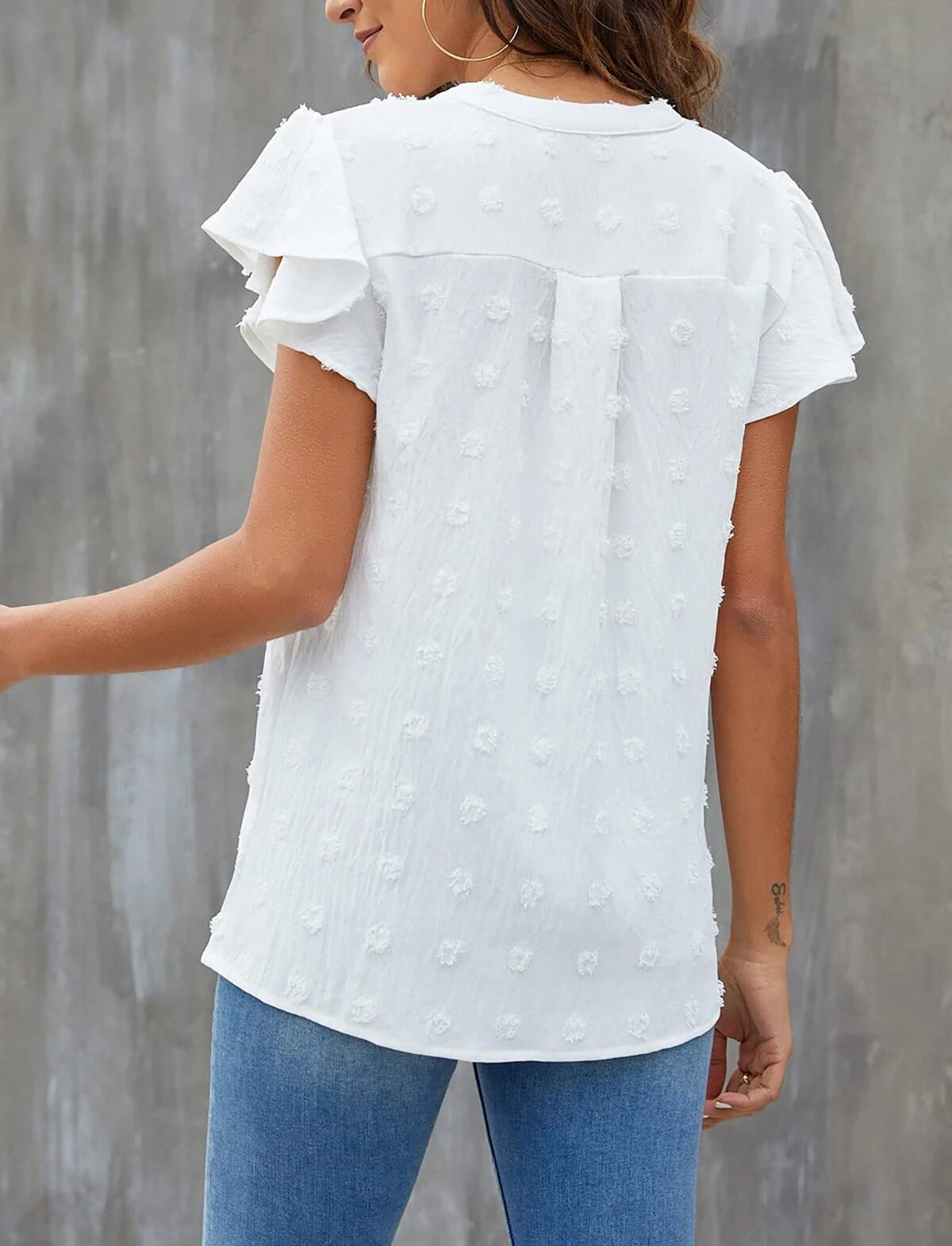 Fantaslook Women's Dressy V-Neck Ruffle Sleeve Blouse Casual Flowy Summer Top (White, L) 6oyn4