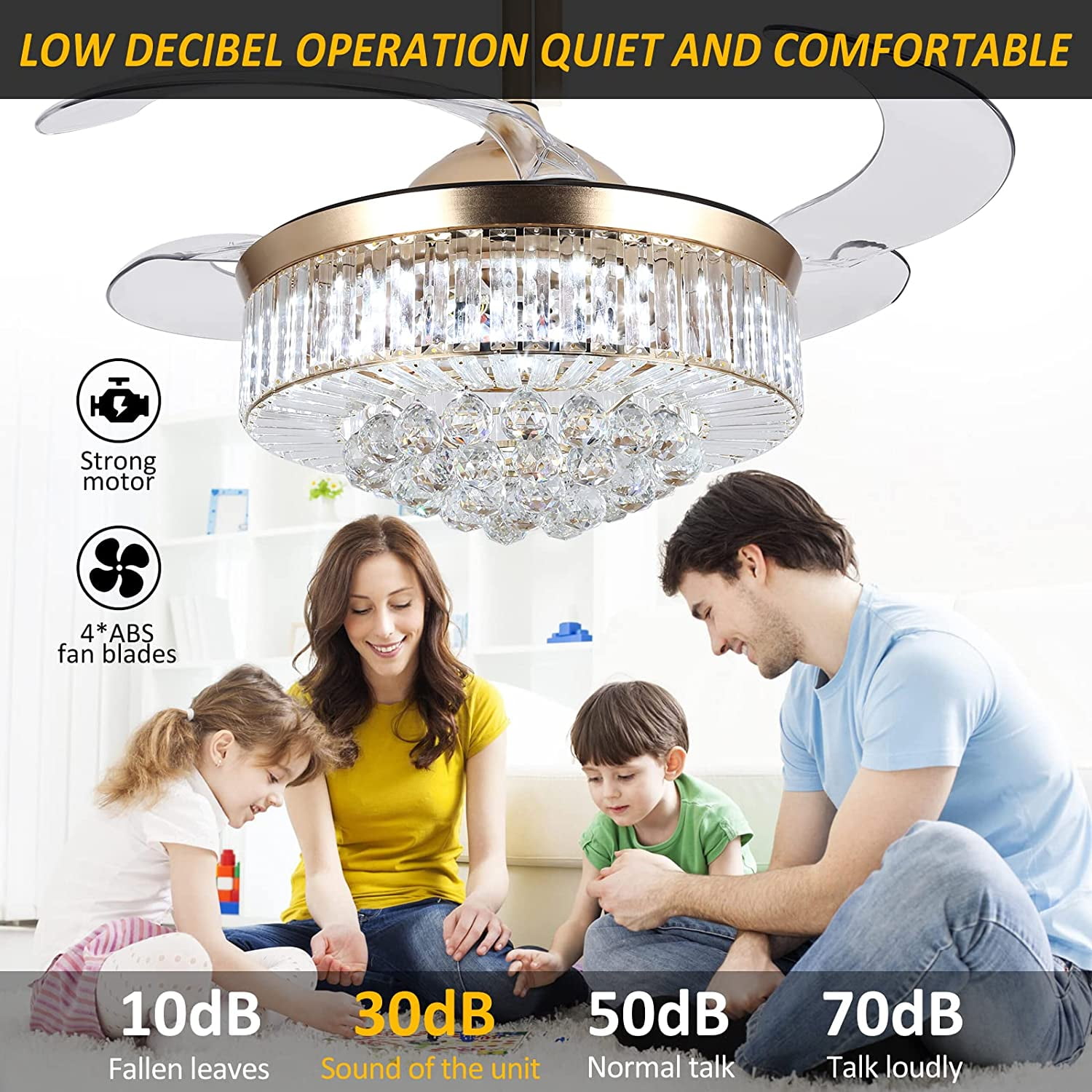 Datingday 42 in Crystal Ceiling Fan Chandelier with Remote (Gold, 42 in) exti6
