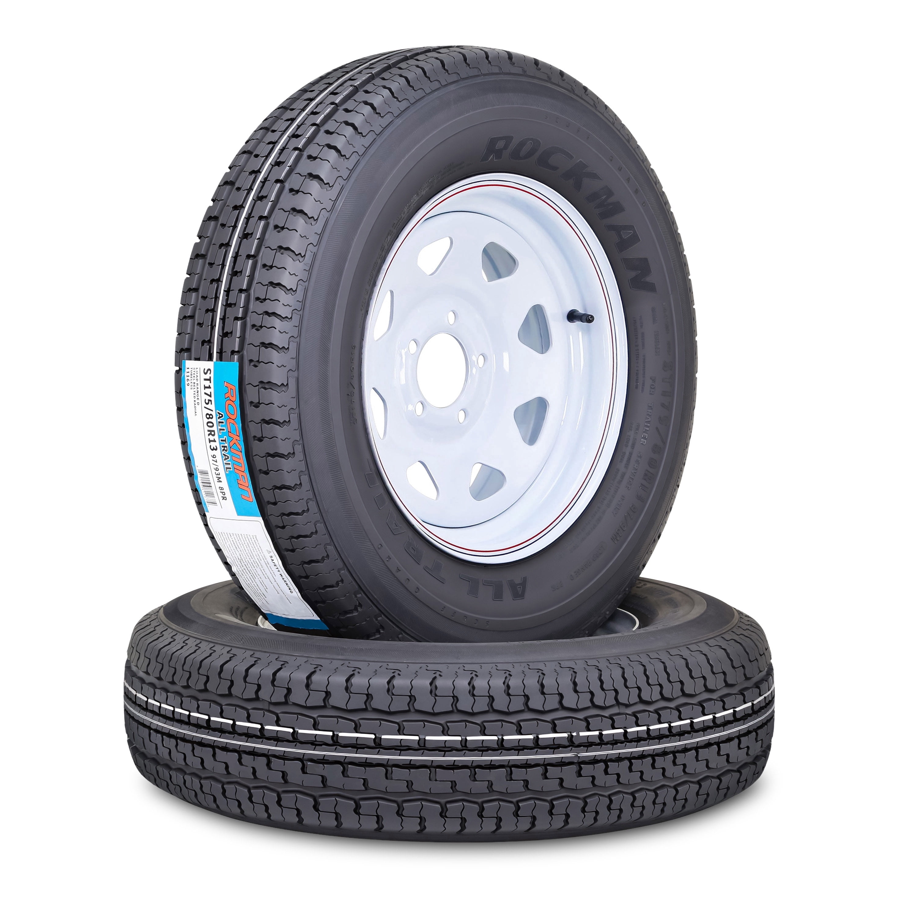 ROCKMAN ST175/80R13 Trailer Tire and Wheel Assembly (White Spoke, 8-Ply, 5 Lug on 4.5 in PCD, Set of 2) zzli1