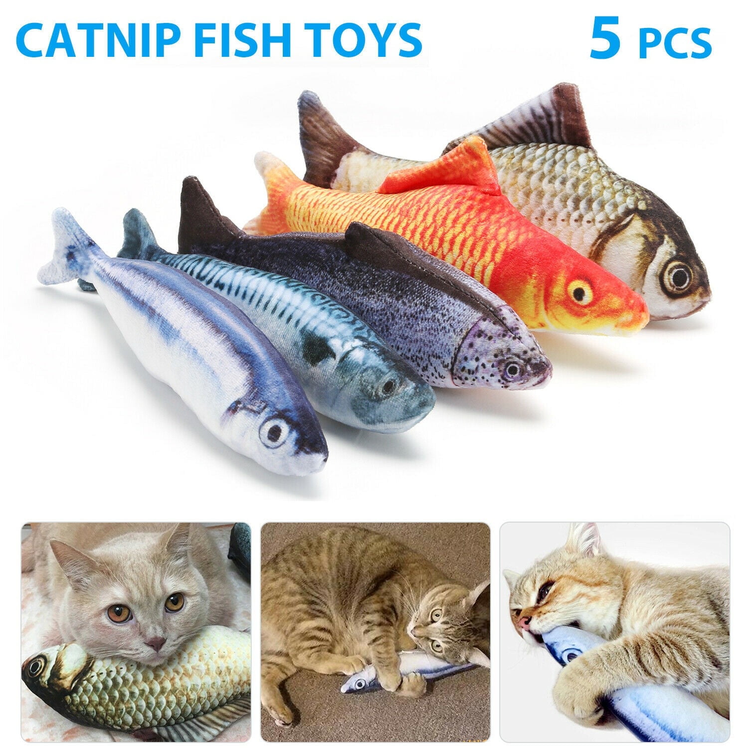 Costyle Realistic Fish Catnip Plush Toys for Interactive Play and Exercise (5 Pack) txvdl