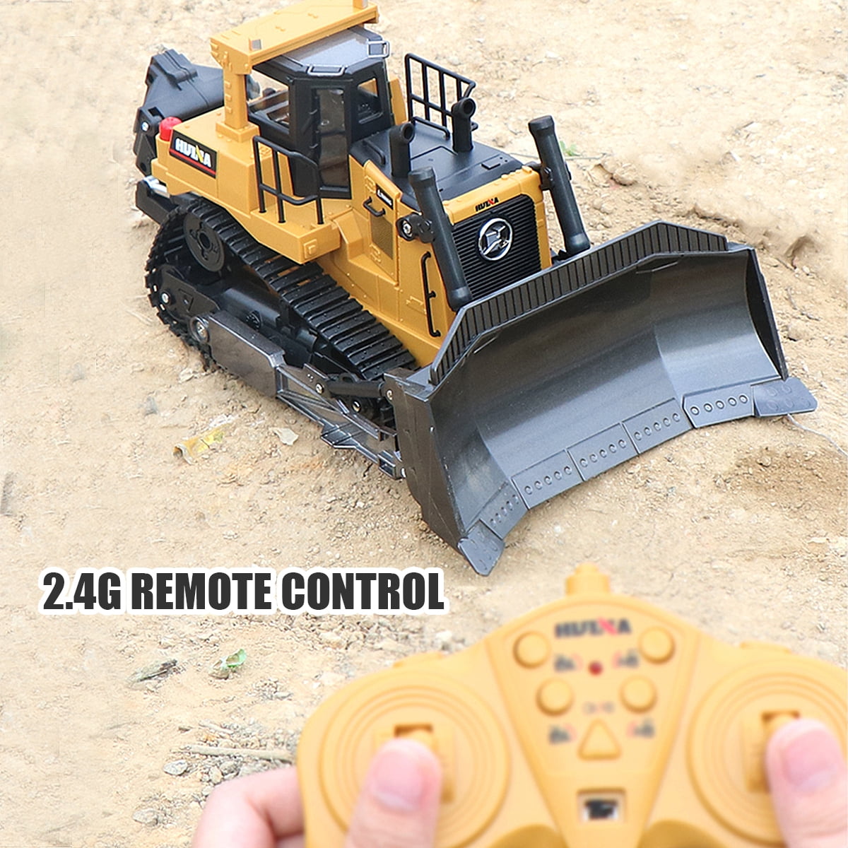 Fisca 1/16 Remote Control Bulldozer, RC Construction Tractor with Metal Ripper and Lights (Yellow, 14.8 in) tk2ok