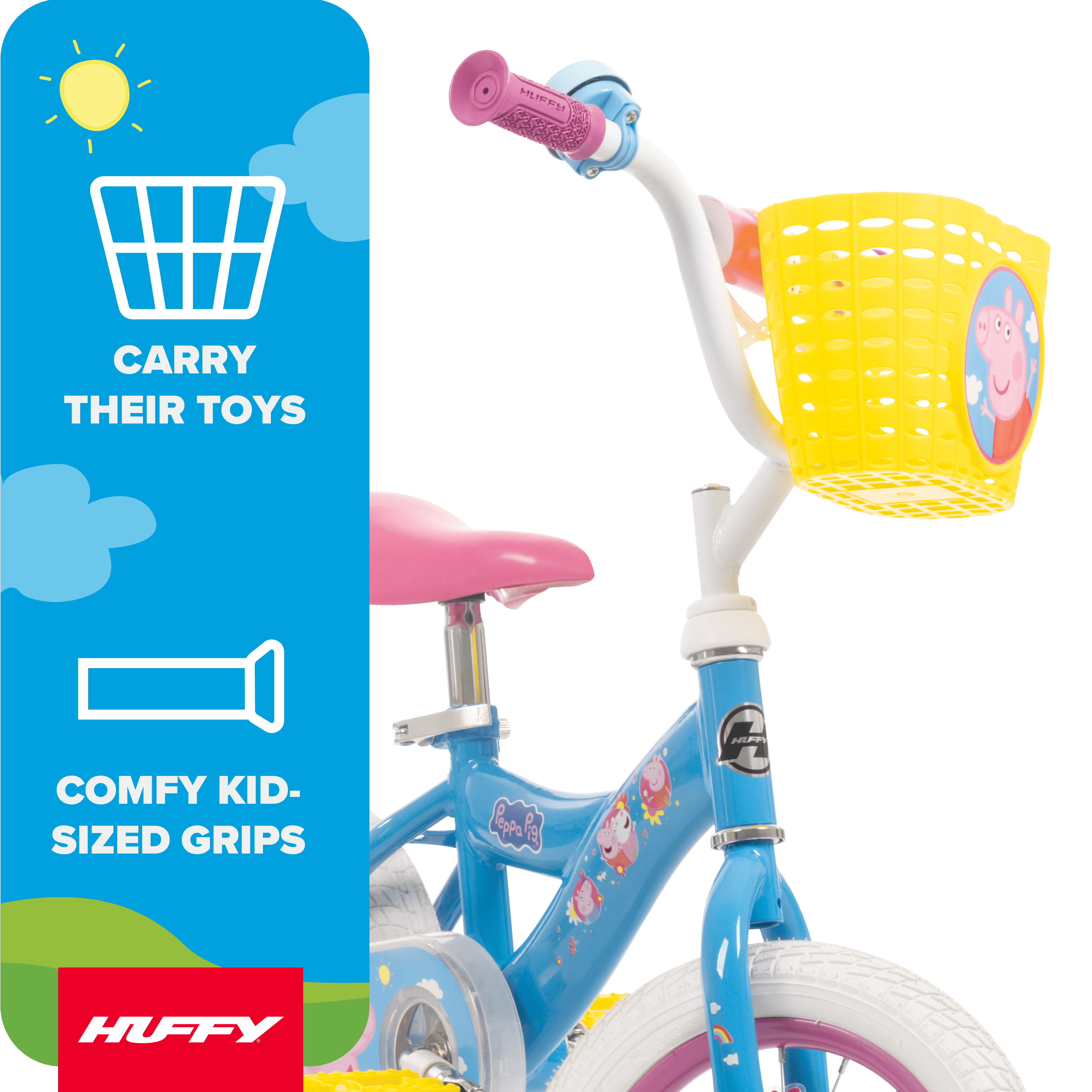 Huffy Peppa Pig Kids Bike with Training Wheels and Basket (Blue, 12 in) b0bp0