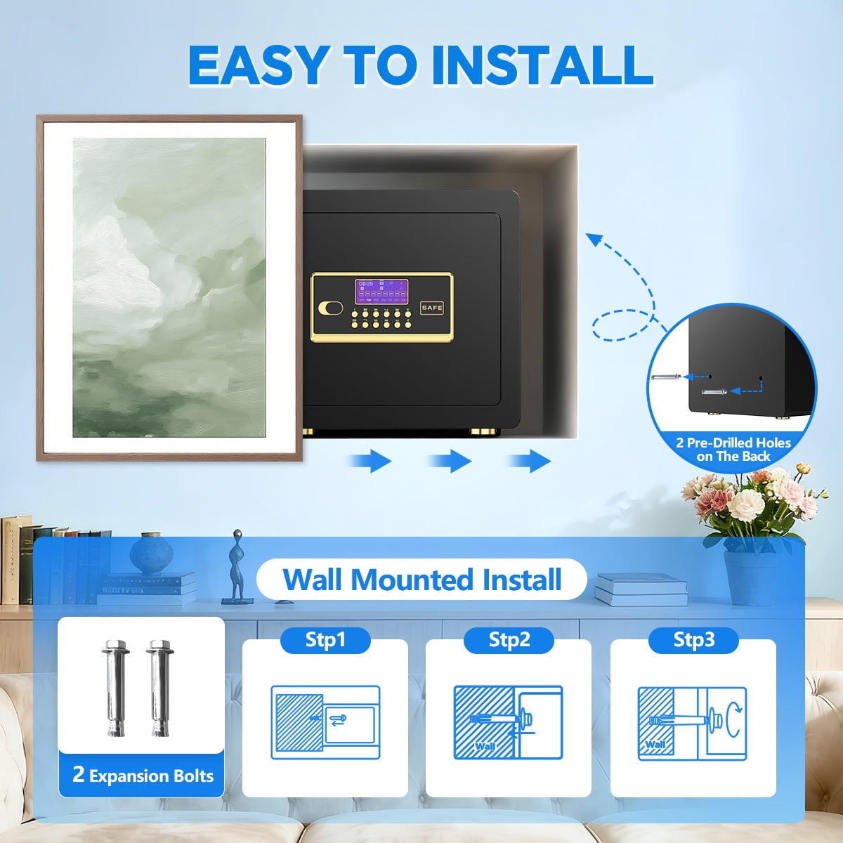 BESAFETY 2.5 Cu ft Digital Home Security Safe Box with Fireproof Bag and Adjustable Shelf (2.5 Cu ft) 3hm82